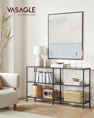 Miniatura 2 de VASAGLE Mesa consola de 51.2 pulgadas con 3 estantes, mesas de sofá, mesa de entrada moderna, marco de metal, estante de vidrio templado, entrada,