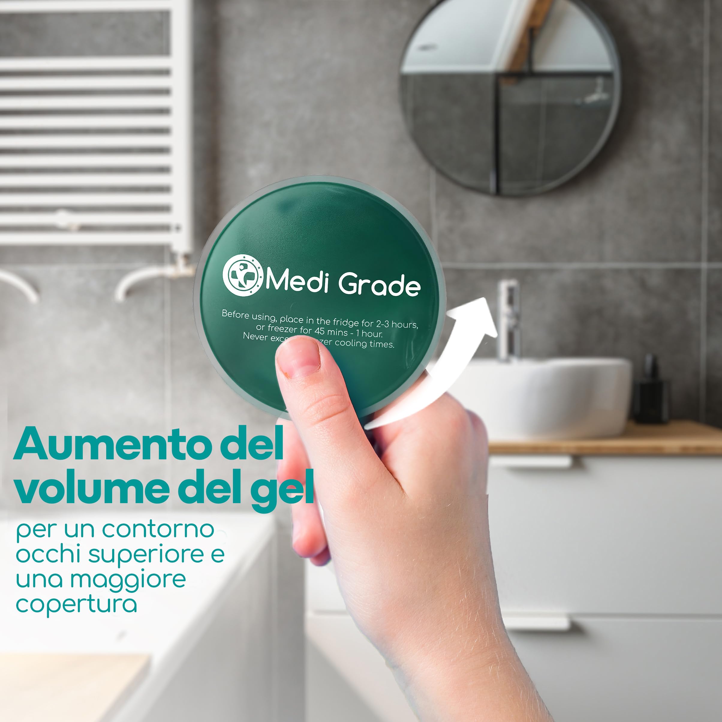 Medi Grade Maschera Occhi Gel Freddo - Riutilizzabile con 2 Cuscinetti Rinfrescanti, 1 tessuto Lycra e Borsa Termica - Mascherina Refrigerante con Strap Regolabili