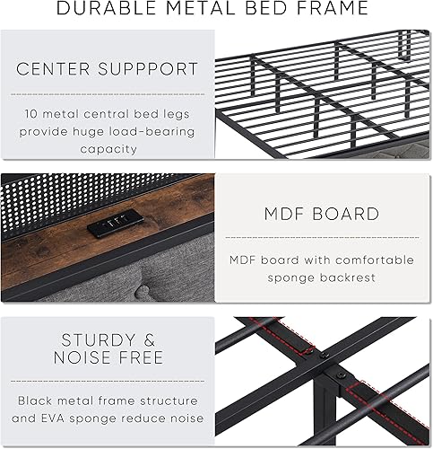 Miniatura 21 de HAUSHECK Base de cama tapizada de tamaño matrimonial con cabecera de almacenamiento, espacios debajo de la cama de 12 pulgadas de altura y 4 puertos