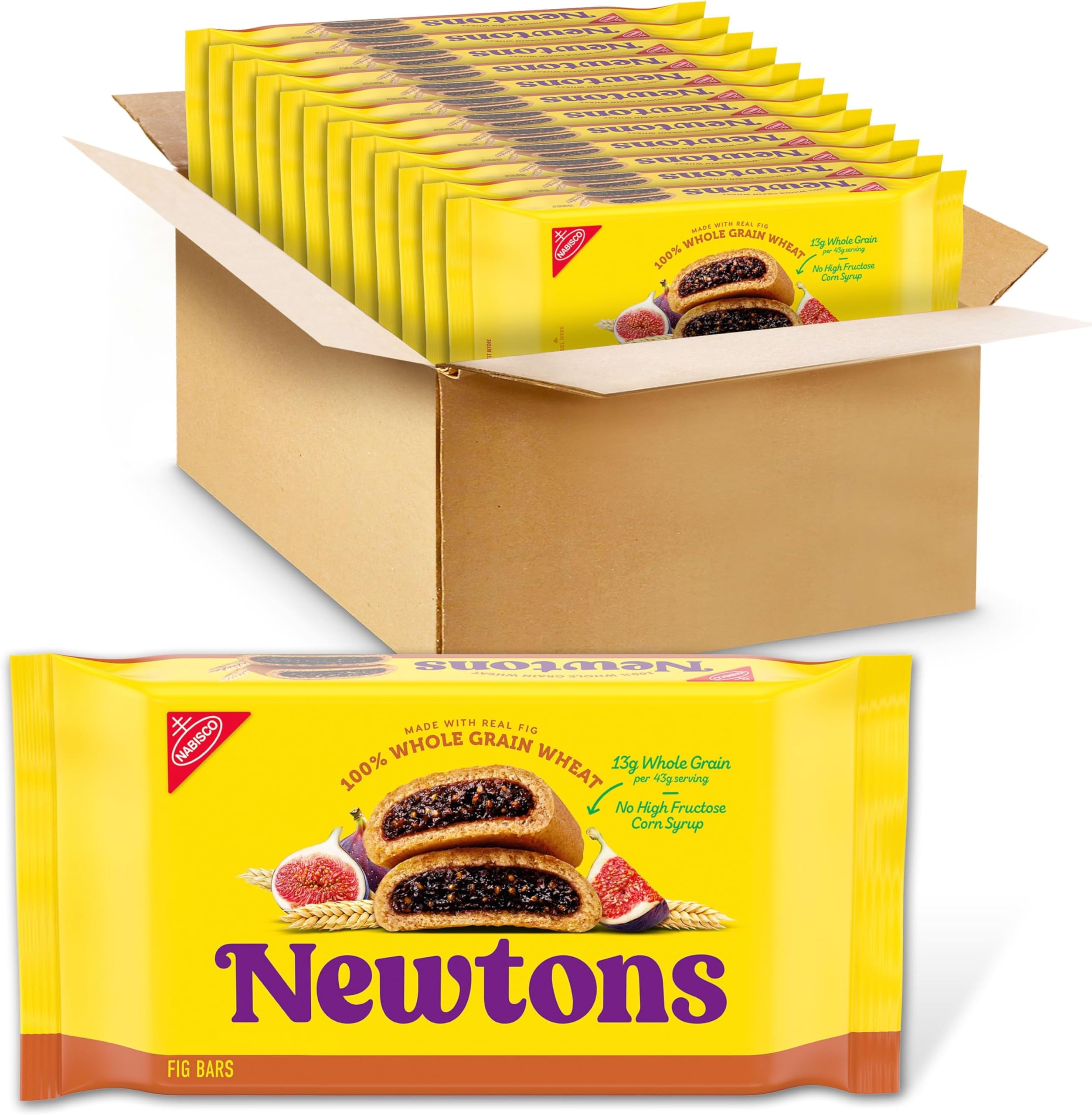 SUPOOBE Newtons 100% Whole Grain Wheat Soft & Fruit Chewy Fig Cookies, (Pack of 12) - 10 oz Packs