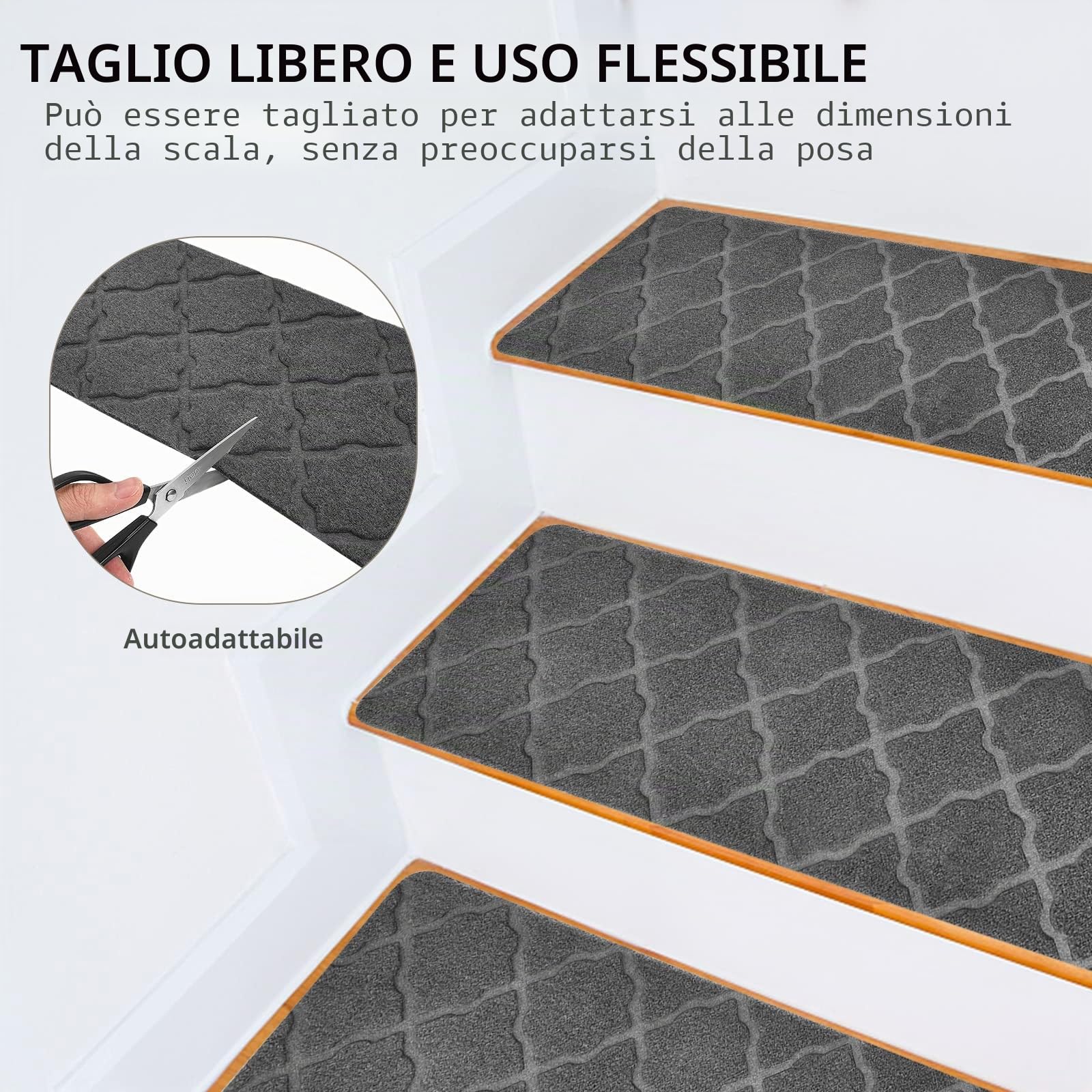 Weigudoc Tappetini per Scale Antiscivolo 76x20cm, Tappetini di Sicurezza Autoadesivo, 15 pezzi Pavimento Staircase tappeti per Bambini Anziani e Animali Domestici, grigio (Stile 1)
