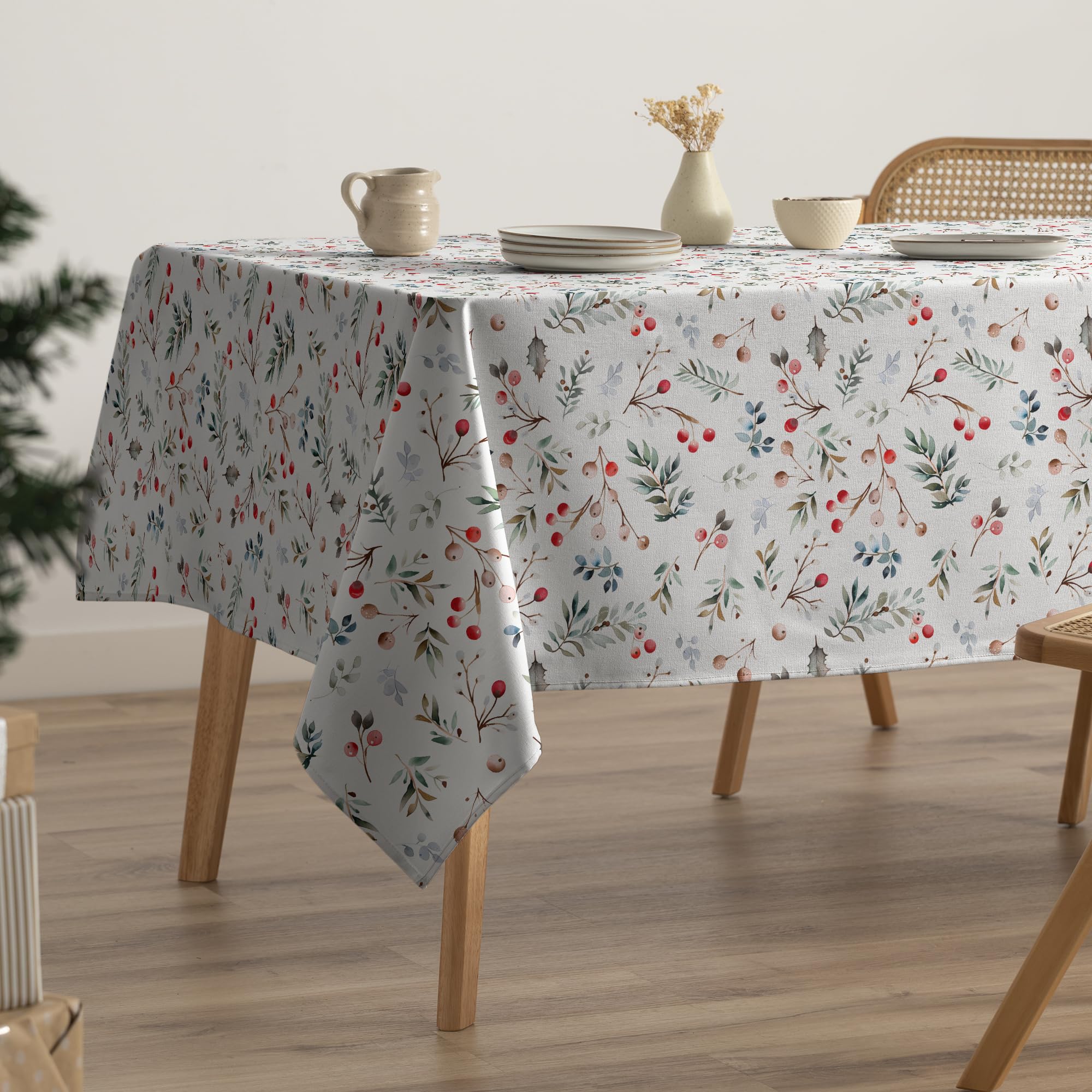 GAMUSI Mantel Navidad Antimanchas Algodón Mesa Comedor Decoración Navideña Rectangular Tacto Tela 160x300 cm