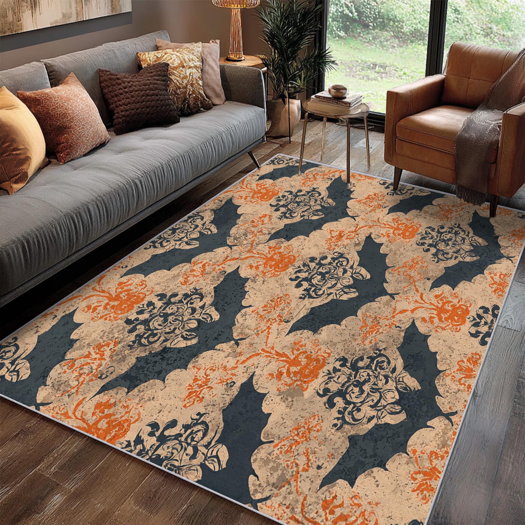Tapis lavable antidérapant grand format 200x300 pour salon gothique