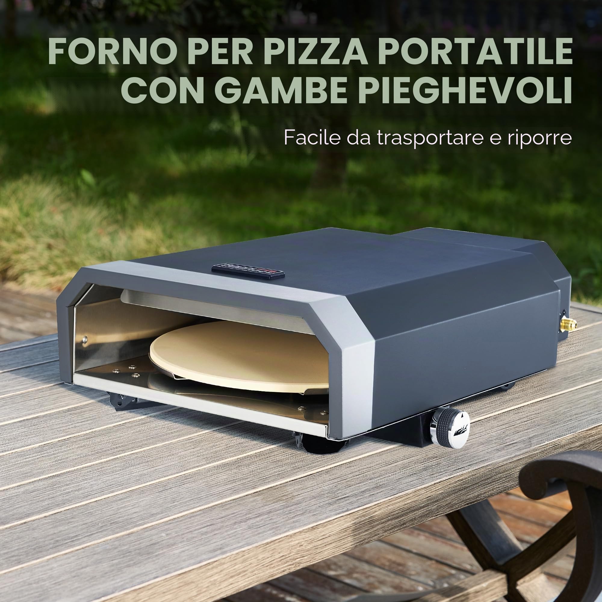 Royal Gourmet Forno per pizza compatto a gas, con pietra per pizza da 4 kW, forno a gas con tubo del gas e regolatore, forno con gambe pieghevoli per campeggio all'aperto
