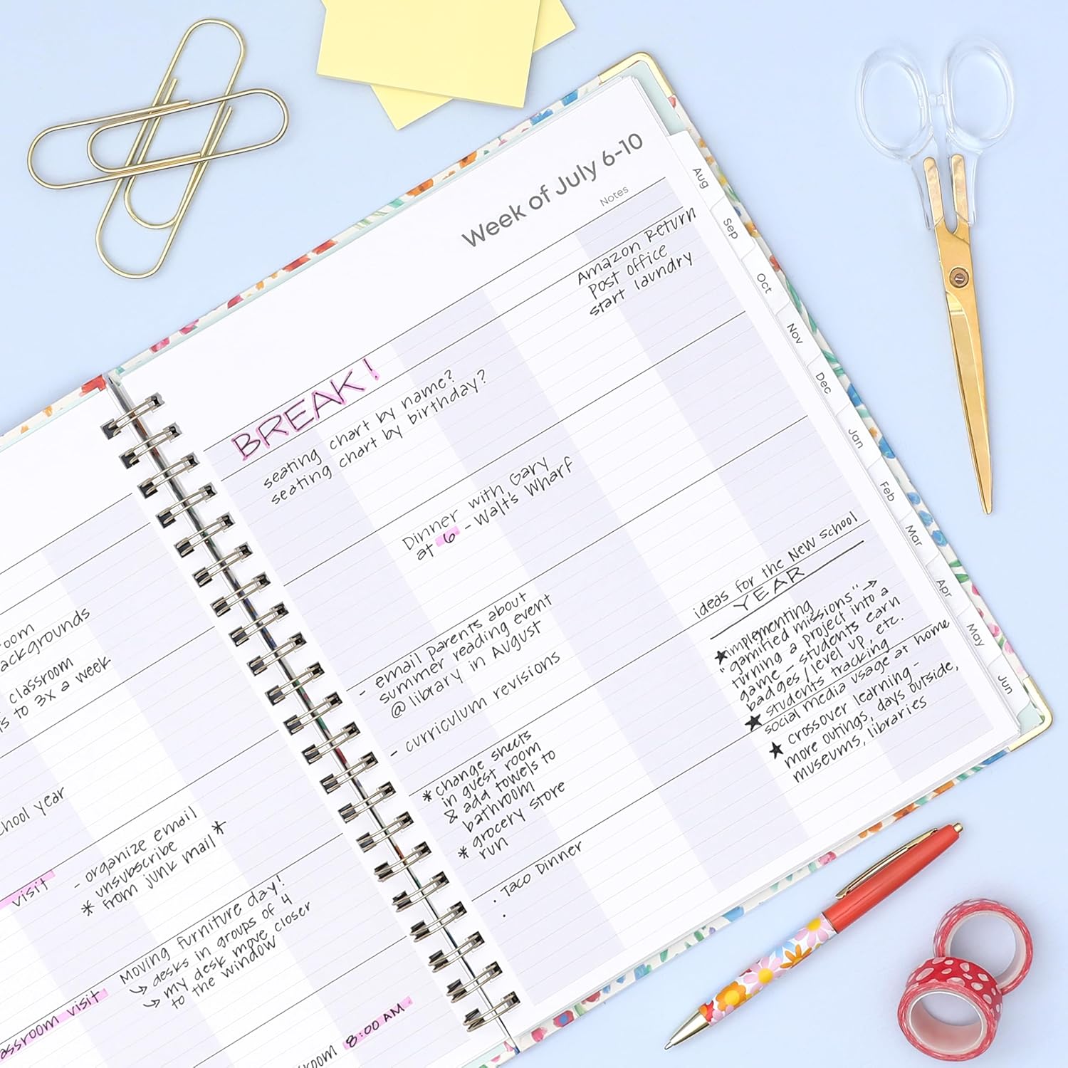 Blue Sky 2026-2027 Weekly and Monthly Academic Year Teacher Lesson Planner Calendar With Clipboard, July 2026 - June 2027, 8.5" x 11", Hard Cover, Wirebound, Laminated Tabs, Miah