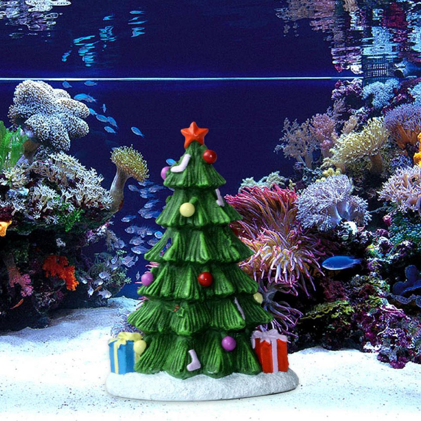 CCYLEZ Weihnachts-Aquarium Deko – Harz Weihnachtsbaum Oder Kamin, Sicher Für Fische