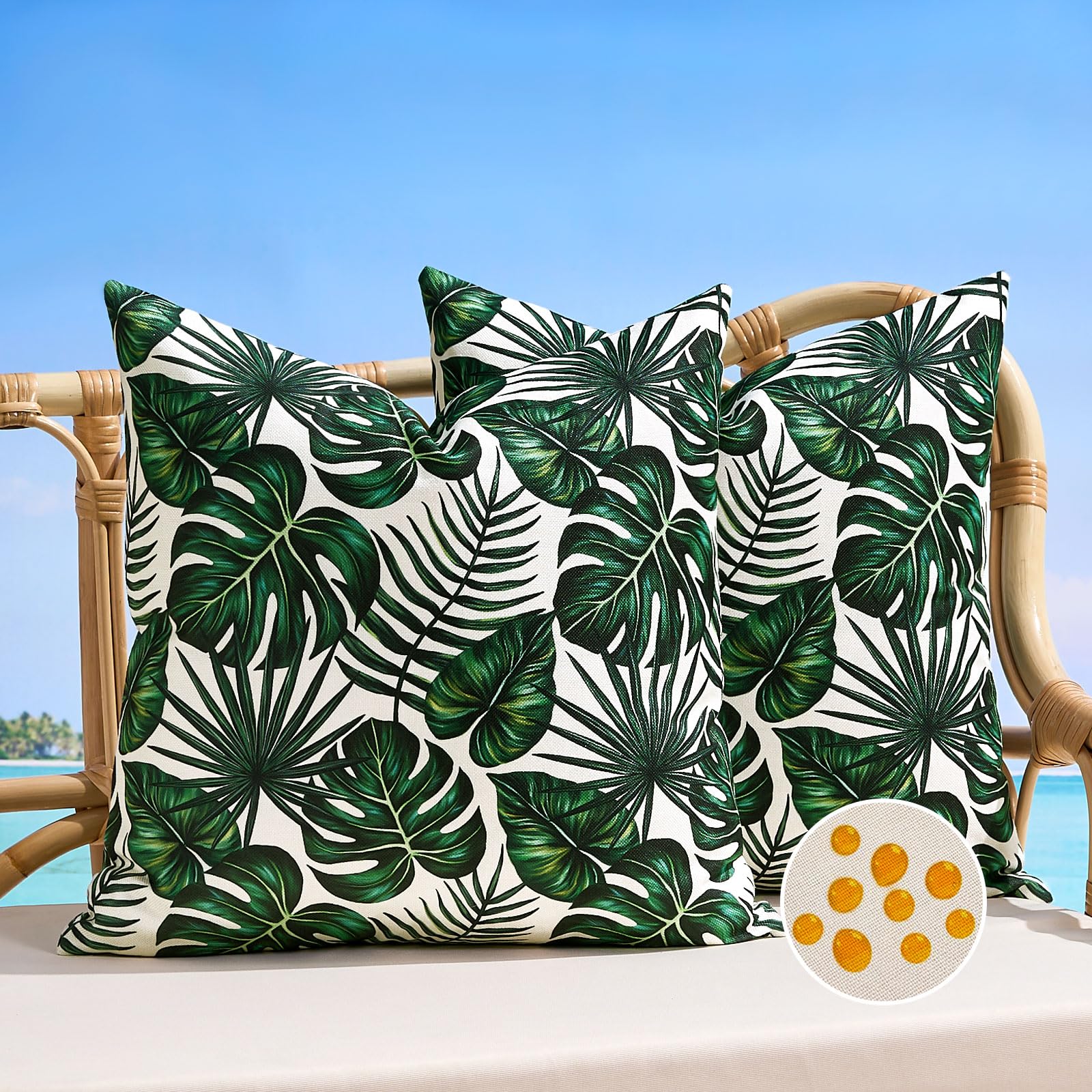 BonBotimen Garden Cushion Cover 50x50 cm Square Monstera Deliciosa Tropical Plants Waterproof Outdoor Summer Boho Decorative Pillows Covers for Beach, Balcony, Sofa and Bed, Set of 2