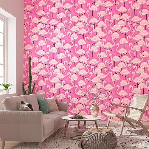 Miniatura 4 de Papel tapiz de flamenco rosa para despegar y pegar, papel tapiz de animales rosa de 17.5 x 120 pulgadas, papel de pared autoadhesivo para despegar y