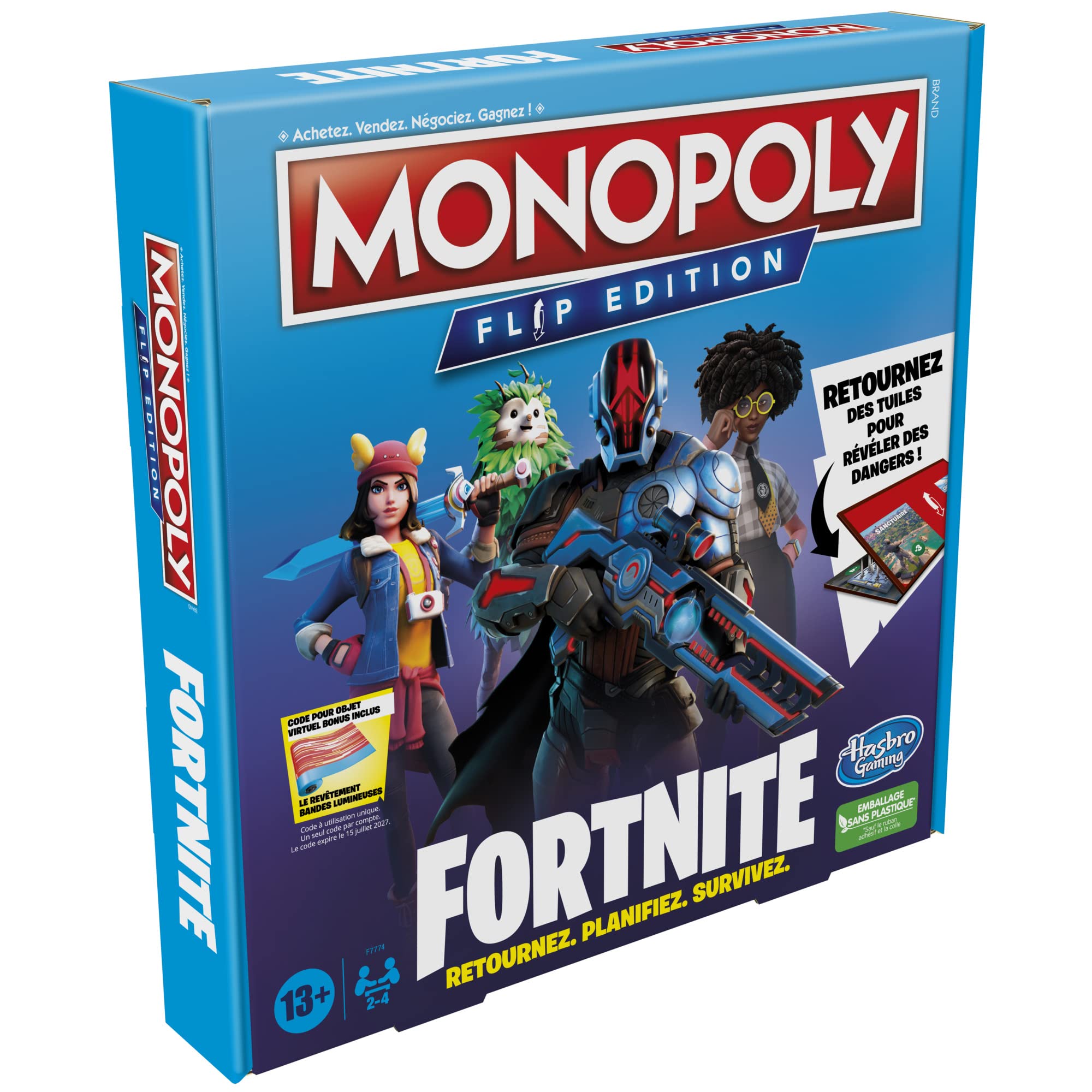 Monopoly Flip édition : Fortnite, Jeu de Plateau Monopoly inspiré du Jeu vidéo Fortnite, Jeux de Plateau pour Adolescents et Adultes