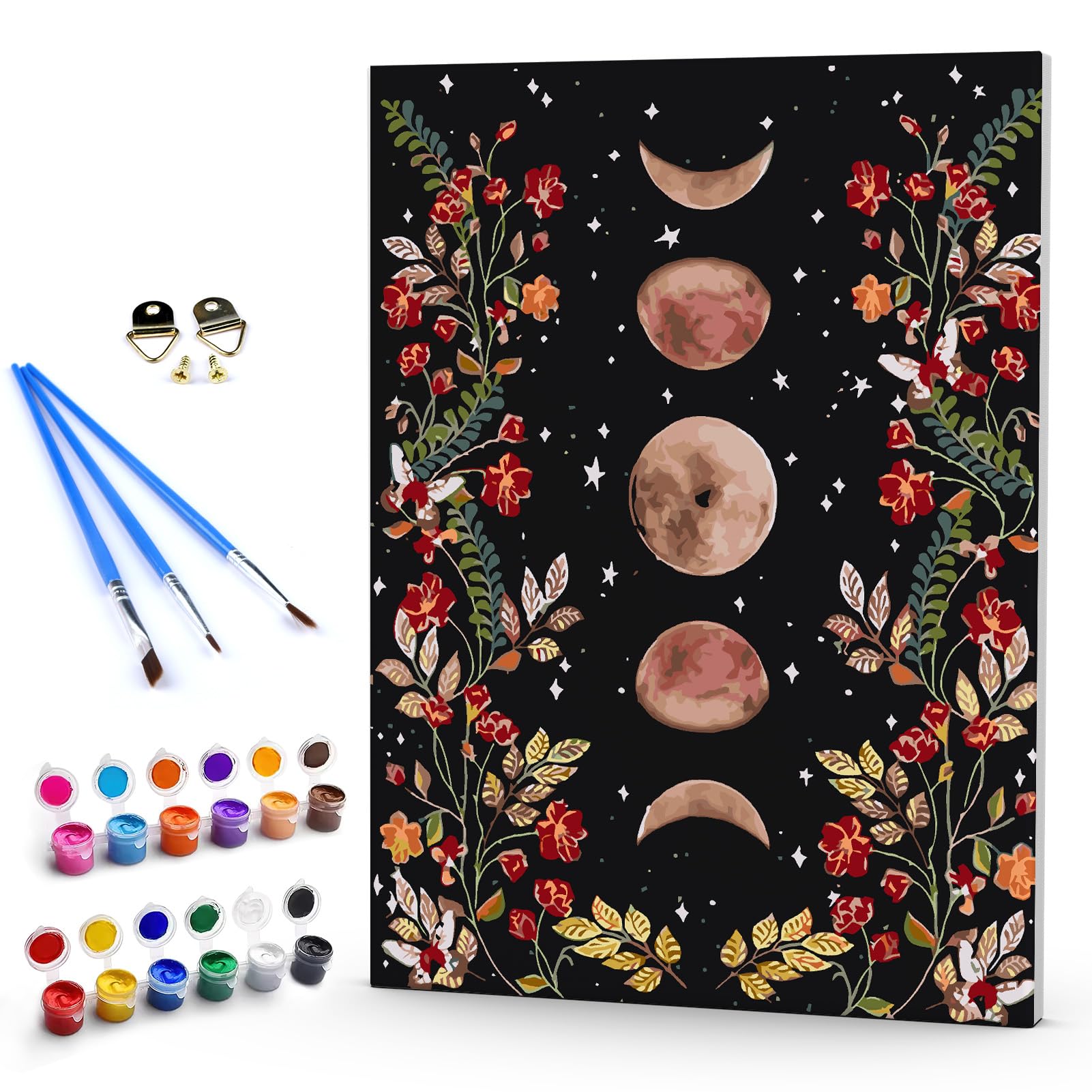 DAERLE Pintar por Numeros Adultos Enmarcado Paisajes, DIY Pintura por Números Luna y Flor, Kit de Pintura al óleo de Lienzo para con Pinceles, Cuadros por numeros Pigmento Acrílico 30x40cm
