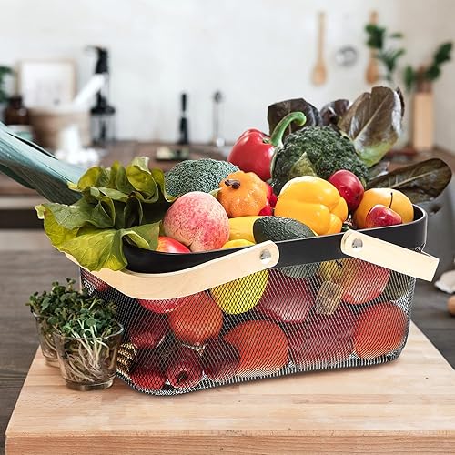 Miniatura 5 de 2 cestas de malla metálica de acero con asa cestas organizadoras multifuncionales cestas de almacenamiento de alambre para cocina baño picnic