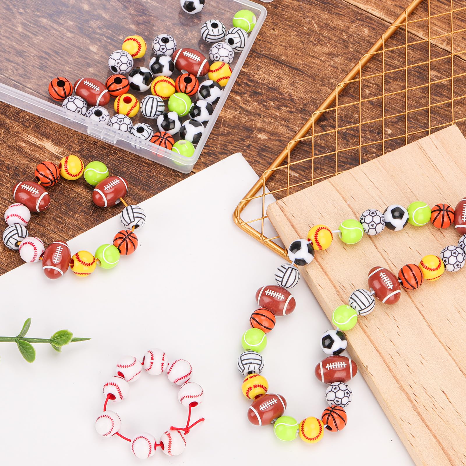 Kit De Fabrication De Bracelets Sportifs - 200 Perles Acrylique, 15 Styles (baseball, Foot...) + Cordon 7 M