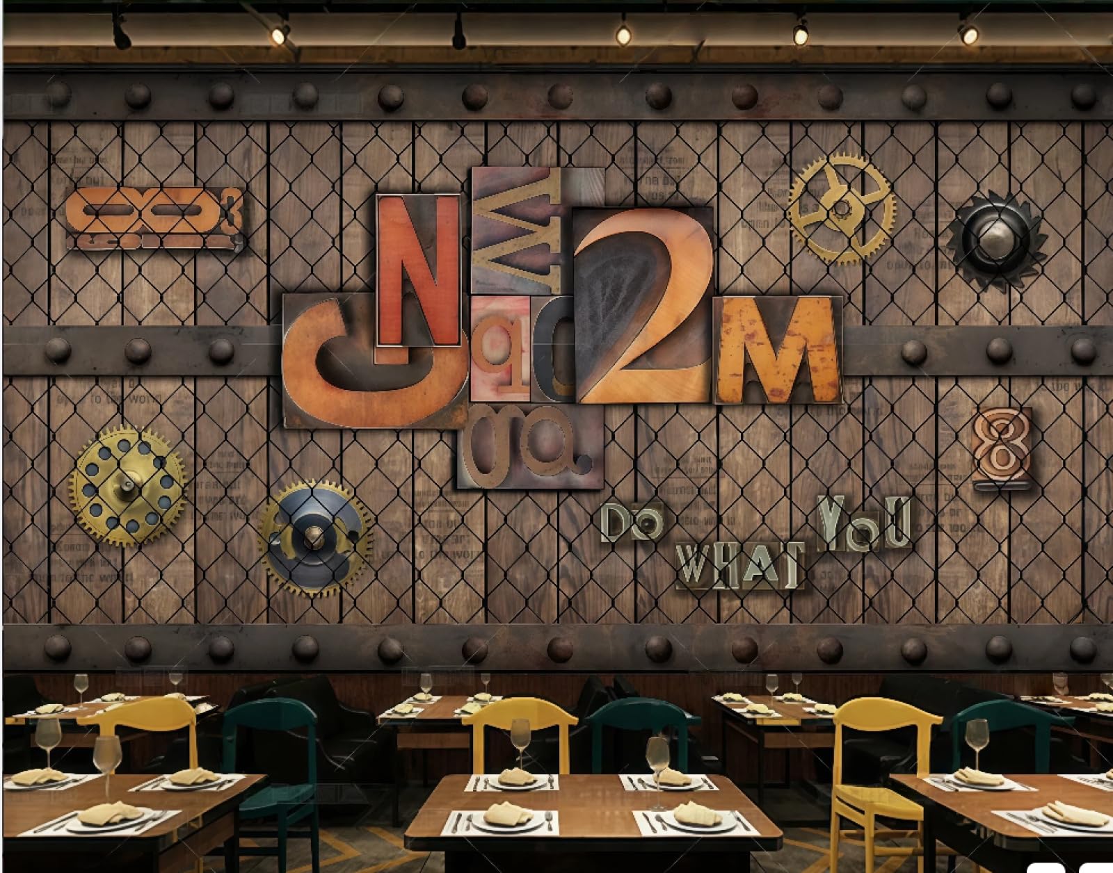rskjdghshd Wallpaper Nostalgic Retro Barbed Wire English Letters Bar Shopping Mall Western Restaurant Background Wall Mural Afternoon Tea Coffee Shop Wallpaper,3D,150x105cm