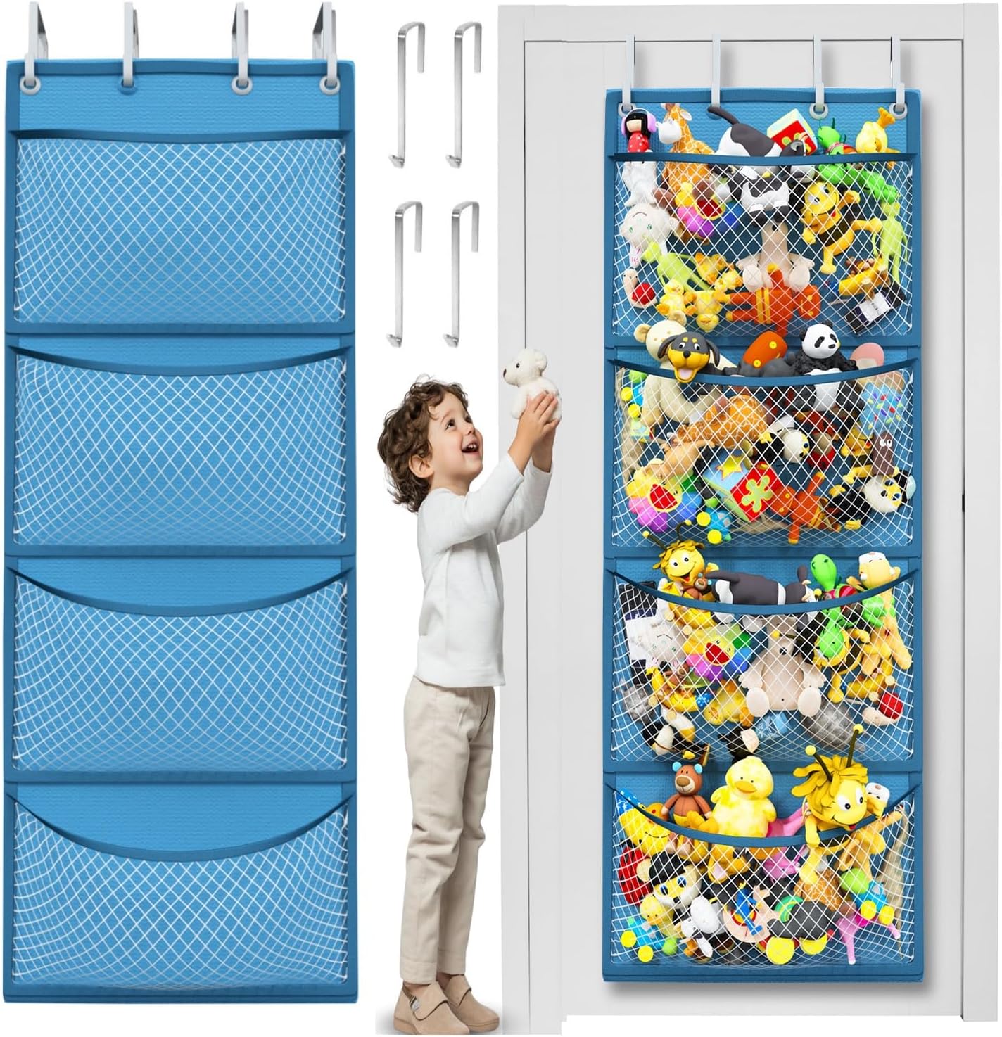 Honeyera Storage for Stuffed Animal - Over Door Organizer for Stuffies, Baby Accessories, and Toy Plush/Easy Installation with Breathable Hanging Pockets
