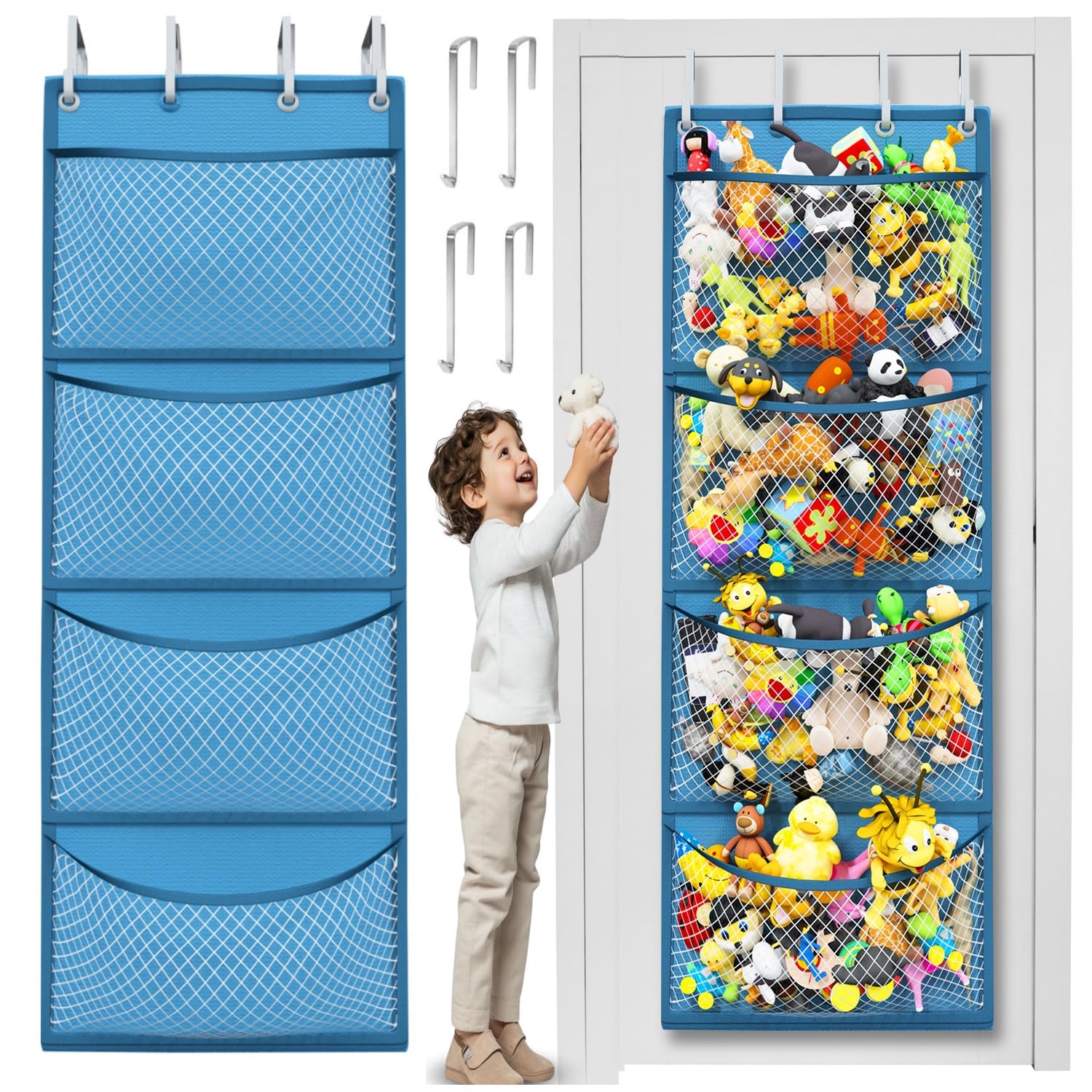 Honeyera Storage for Stuffed Animal - Over Door Organizer for Stuffies, Baby Accessories, and Toy Plush/Easy Installation with Breathable Hanging Pockets