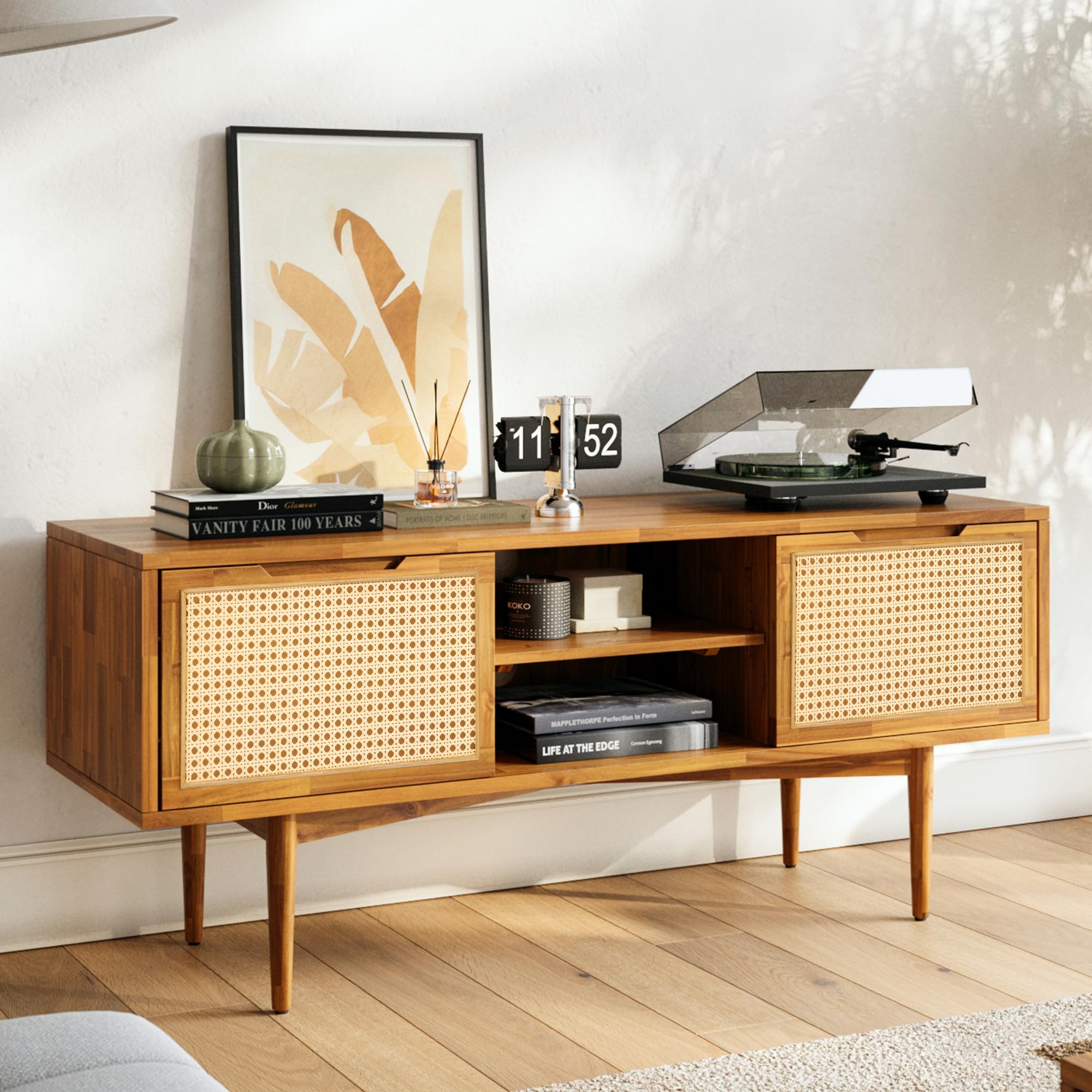 Amazon.com: Bme Oliver Solid Wood TV Console with Rattan Door