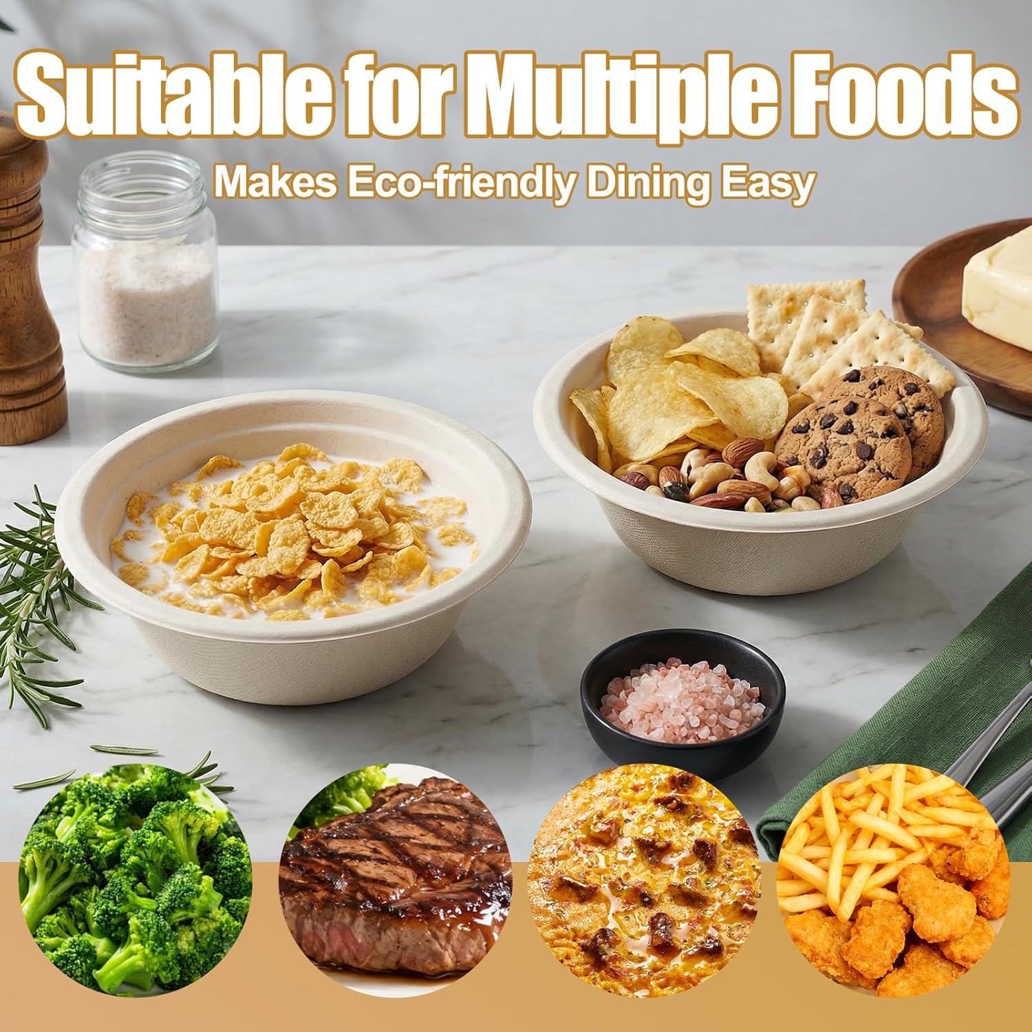 12 oz paper bowl, microwave friendly and durable, biodegradable sugarcane fiber bowl for hot soups, salads, fruits, and parties, set of 100 disposable biodegradable bowls - brown - Image 4