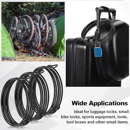 Miniatura 5 de Paquete de 12 cables de seguridad para equipaje con bucles de 7 pies de 0.118 in recubierto de acero trenzado para bicicleta, cable de doble bucle,