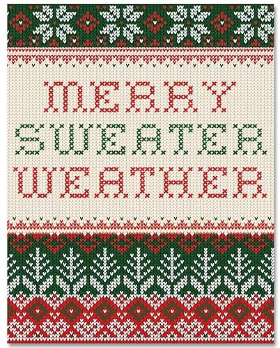 Miniatura 1 de Merry Sweater Weather Print - Unique Christmas Decorations, Happy Holiday Poster, Knitted Sweater Winter Art Decor, Christmas Signs Gift, 11x14