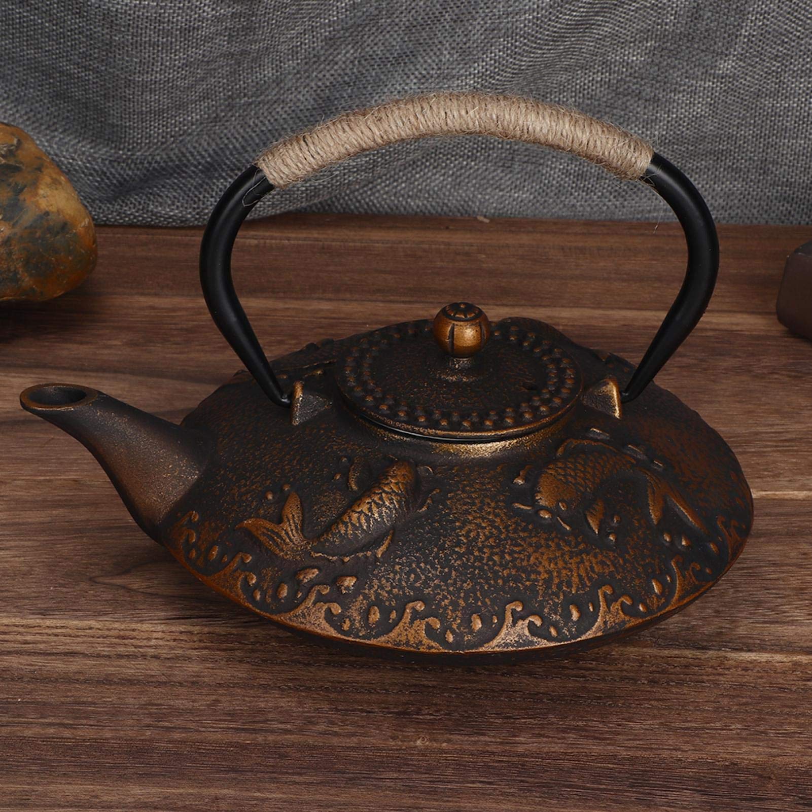 Tetera De Hierro Fundido, Tetera De Hierro Fundido De Peces Koi De Estilo Japonés Con Infusores Para Té Suelto Tetera De Metal Con Tapa 900 Ml