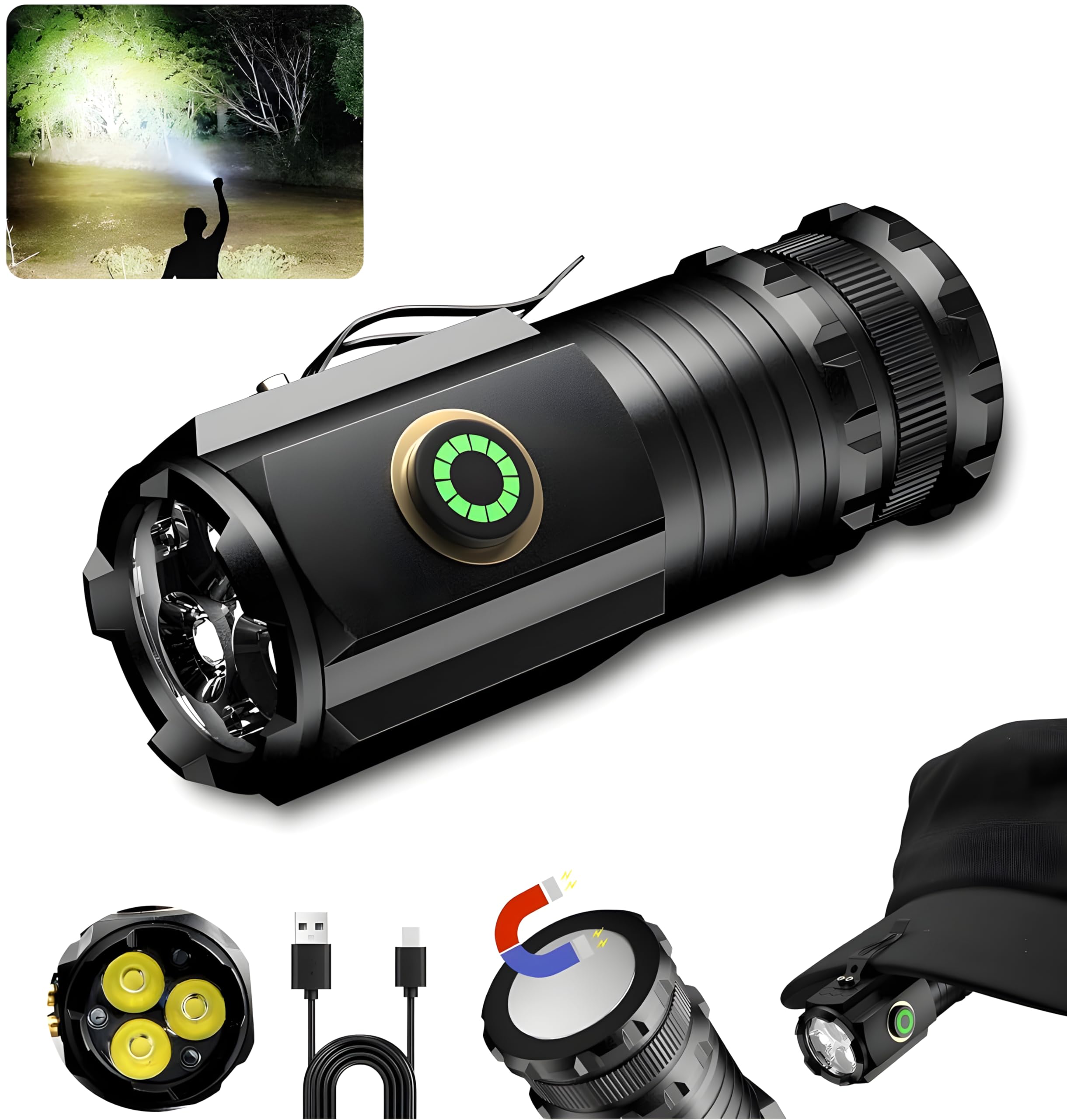 Friza LED Flashlight 20000 Lumens Rechargeable Torch Light, USB C Charging, High Lumens 4 Modes Pocket Flashlight with Clip, Magnetic Flashlight for EDC, Camping, Hiking, Emergency (High Power Torch) (B0DDXRQLPH) Amazon Price History, Amazon Price Tracker
