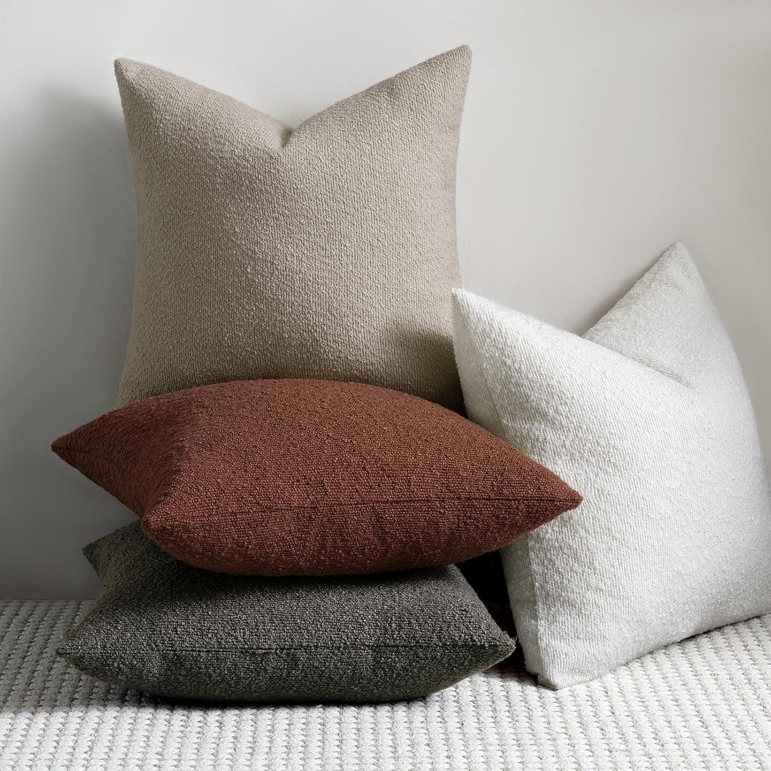 Throw Pillow Covers 20 x 20 Inch Set of 2, Accent Soft Boucle Textured Pillow Cover, Decorative Solid Color Cozy Cushion Pillow Case for Couch Bedroom Sofa Living Room Home Decor, Dark Brown