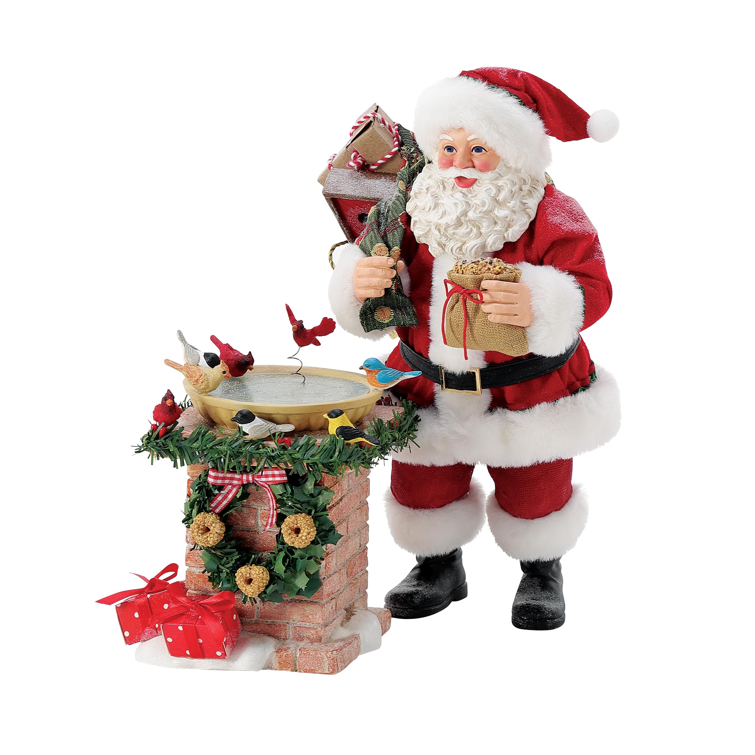 Figurine Père Noël Possible Dreams avec bain d'oiseaux multicolore 26 cm