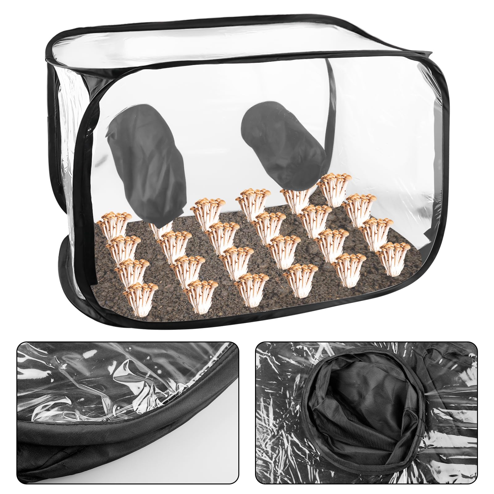 GOMETY Boîte à air d'allaitement pour champignons avec 2 ports de bras, 90 x 60 x 60 cm, compacte, sur pied, pliable, pour les amateurs de champignons