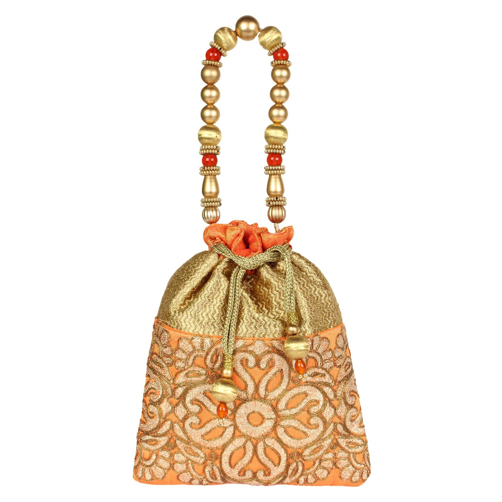 ART HORIZONSORANGE DESIGNAER POTLI BAG, DUPION, POTLI BAG FOR (GIRLS & WOMEN)
