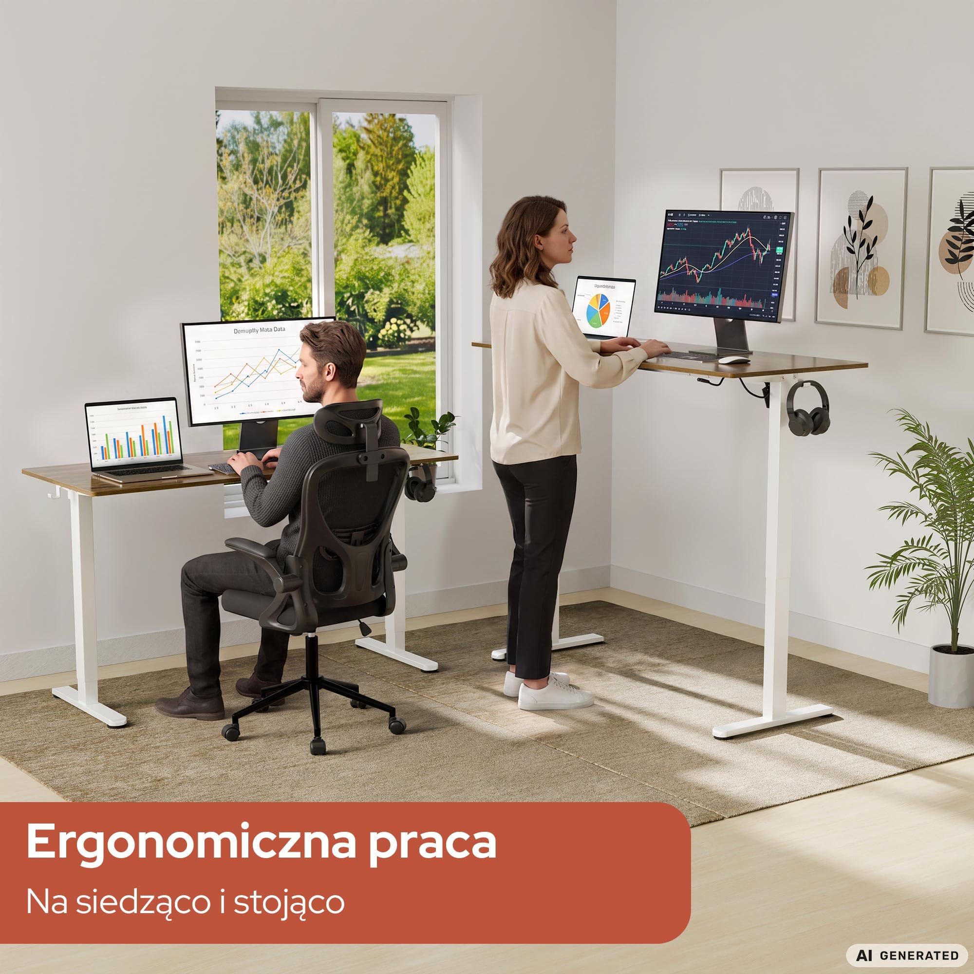 Arebos Elektryczny stelaż biurka z regulacją wysokości, 1 silnik, Biały