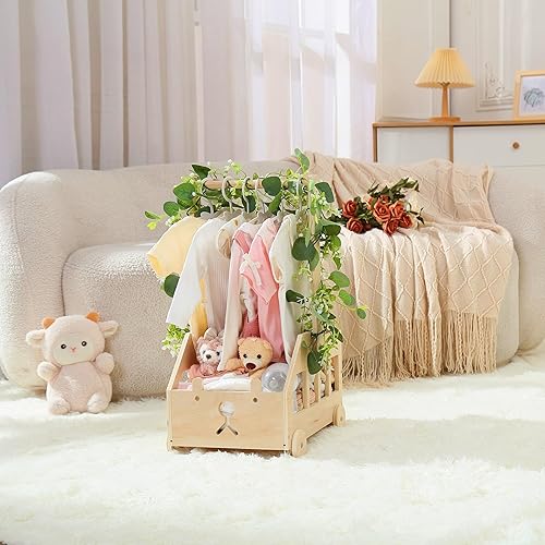 Miniatura 7 de Armario de madera para baby shower con ruedas empujables, cesta de baby shower personalizada, regalo de bienvenida para niños recién nacidos,