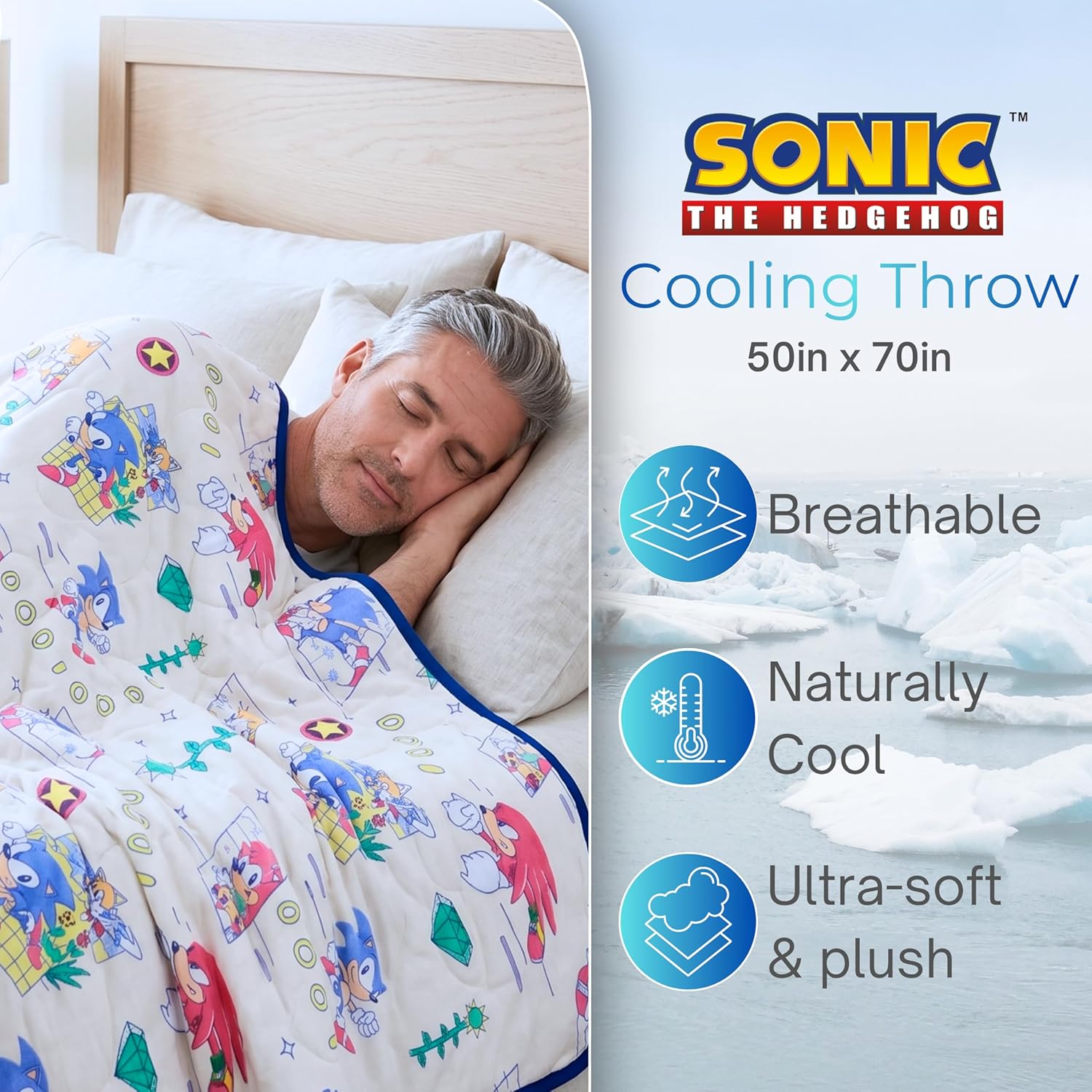 Sonic The Hedgehog Anime Cooling Throw Blanket for Hot Sleepers, 50 x 70 Inch Lightweight All-Season Throw, Soft Breathable Cooling Fabric for Couch, Bed, (Officially Licensed Product) by Franco Calm