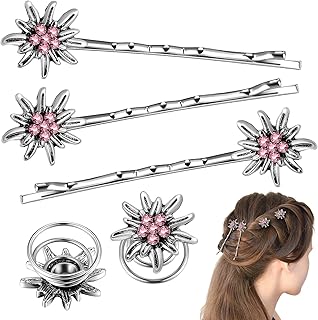 5 Accesorios para Pelo Tradicionales Edelweiss de Rhinestones de Imitación Bisutería Tradicional Pinza para Pelo Ondulada Clips de Resorte para Vestidos de Festival de Cerveza Baviera(Rosa)