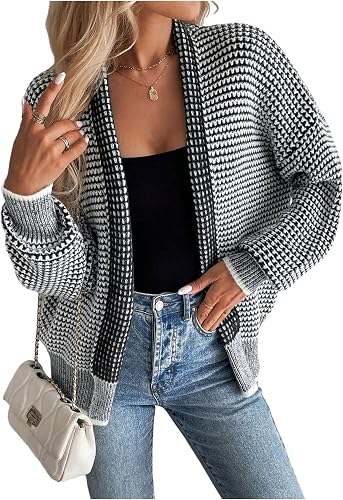 GORGLITTER Women's Open Front Chunky Sweater Cardigans Long Sleeve Striped Knit 