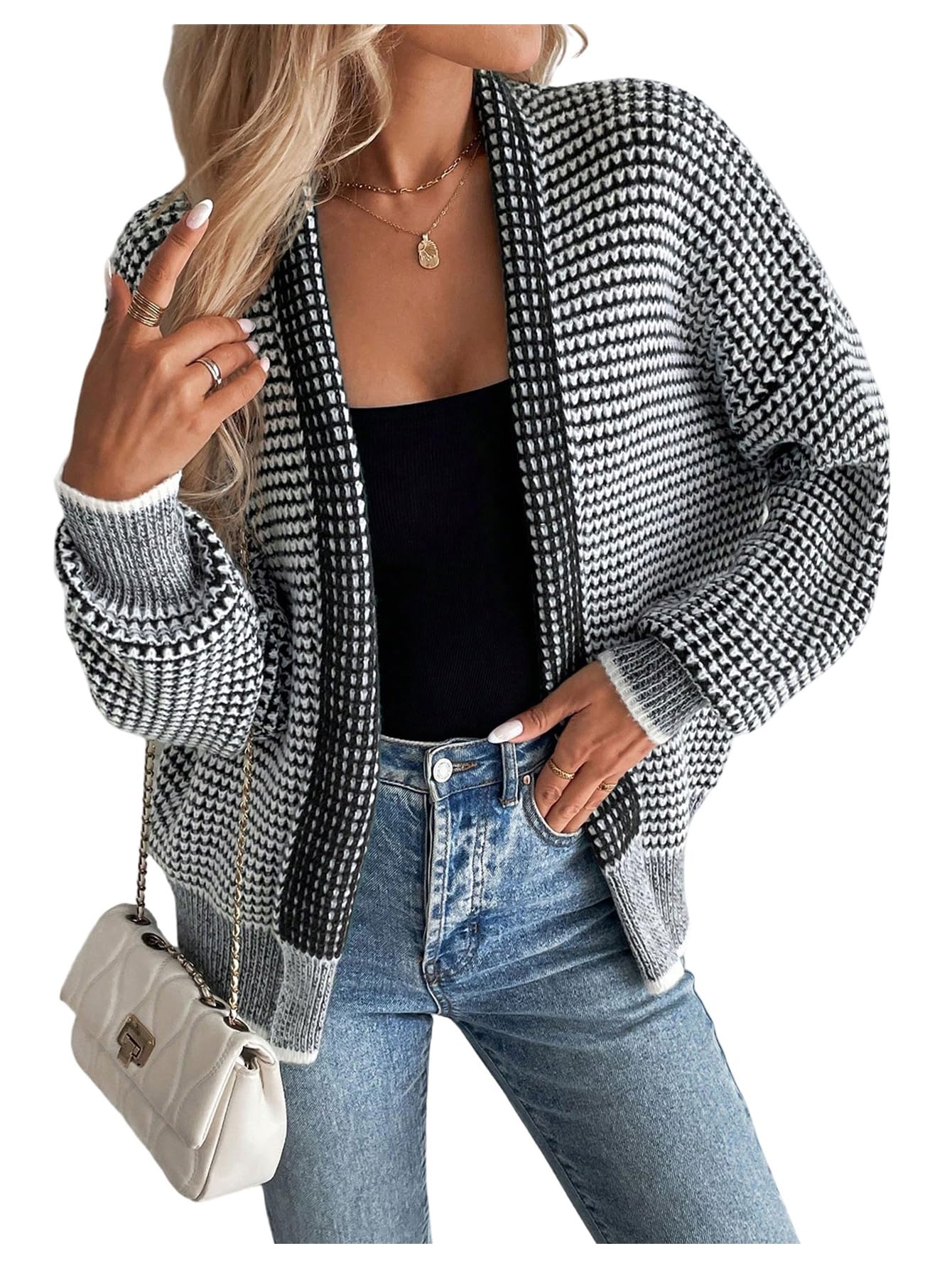 GORGLITTER Womens Open Front Chunky Sweater Cardigans Long Sleeve Striped Knit Jacket Casual Fall Trendy Outerwear 2025