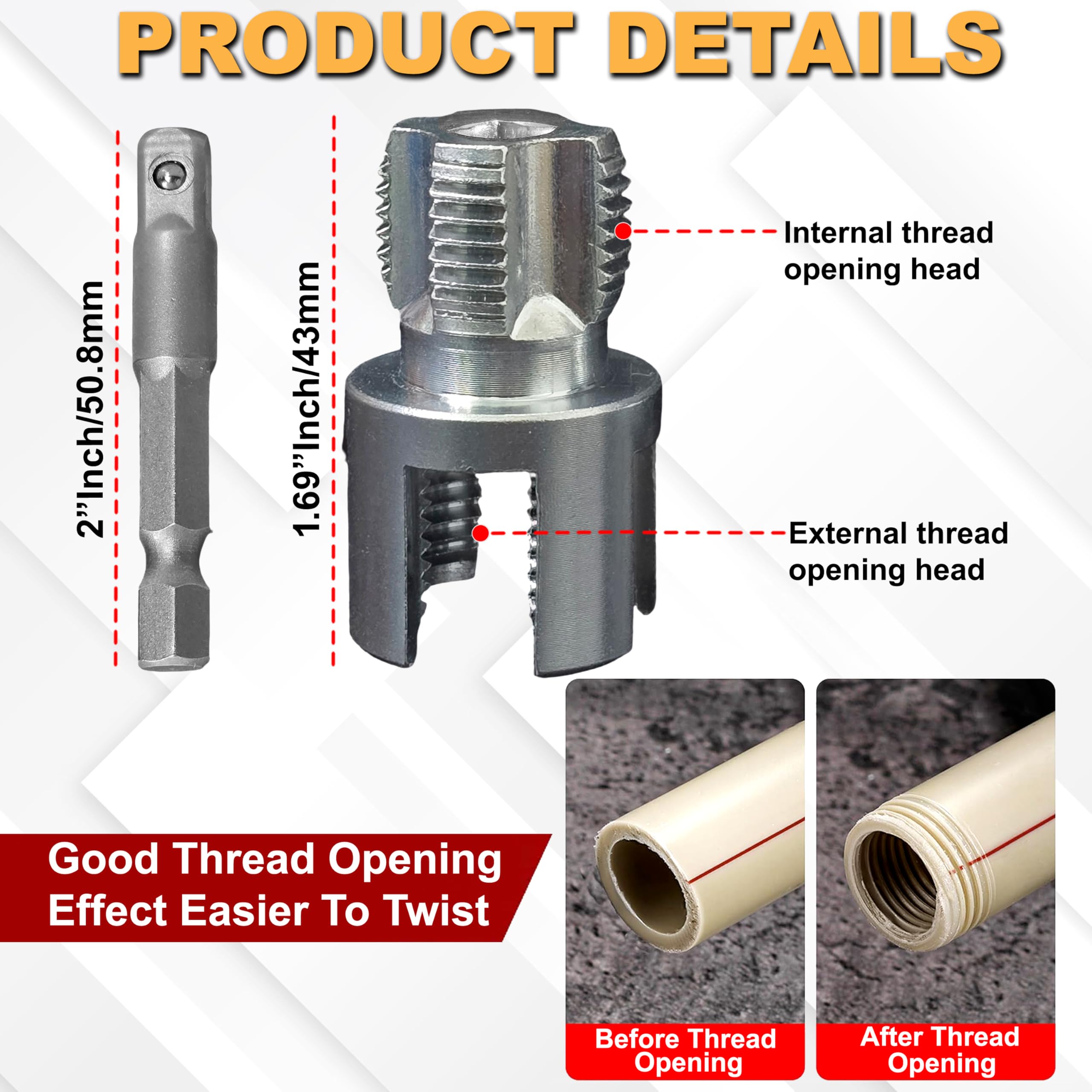 Digital Craft 1/2" Pipe Threader Die Head for Electric Drill, 2 in 1 Internal External Pipe Threading Tool with Hex Shank, Universal Pipe Threading Tool for Plumbing Repair 2