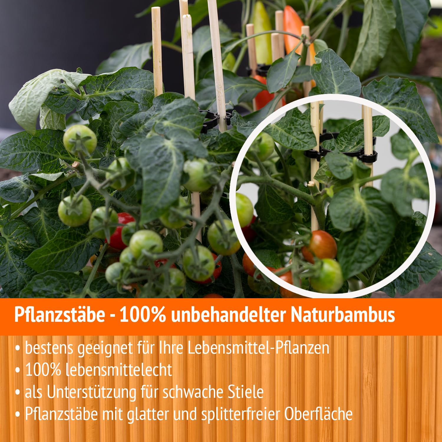 100 Pflanzstäbe Pflanzenstütze 90 cm x 6 mm Dm. Rankhilfe für Pflanzen, Pflanzstab, Pflanzenstab, Bambus Stäbe Holz, Tomatenstangen, Pflanzenstützen