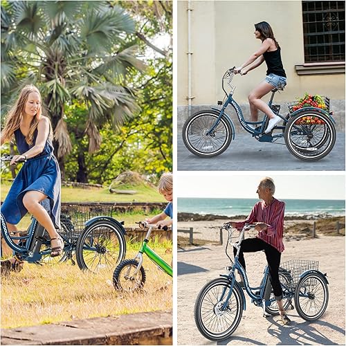 Miniatura 5 de H&ZT Triciclo eléctrico de 7 velocidades, 350 W, 10 AH, 15 MPH, 36 V, batería de litio con certificación UL, 24 pulgadas26 pulgadas, bicicletas