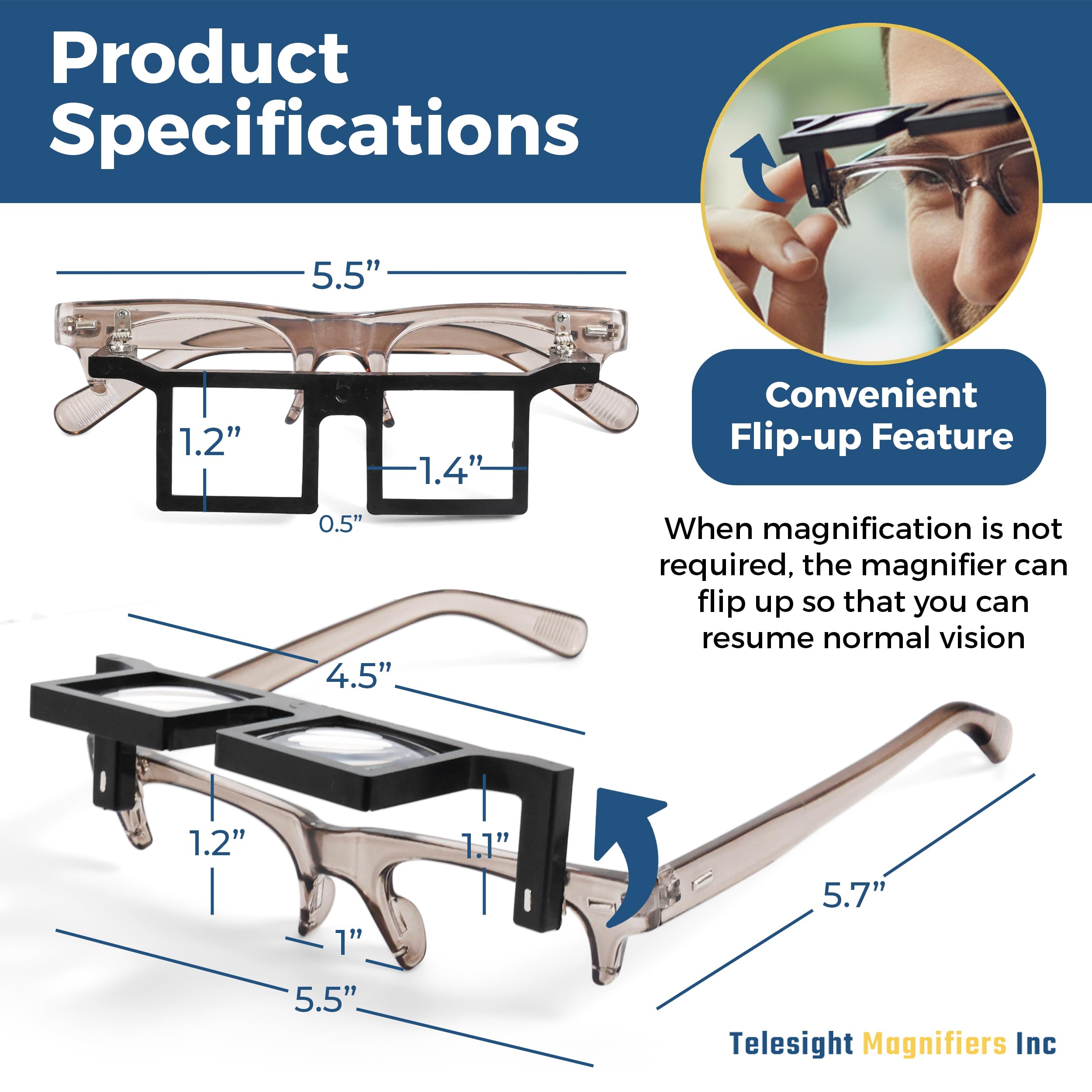 Telesight Halbrahmen # 44 Juwelierbrille, Lupe, Headset, leicht, erhältlich in 3 Stärken, Kopfbandlupe, perfekte Juwelier-Visionbrille und Wimpernlupe – Schwarz