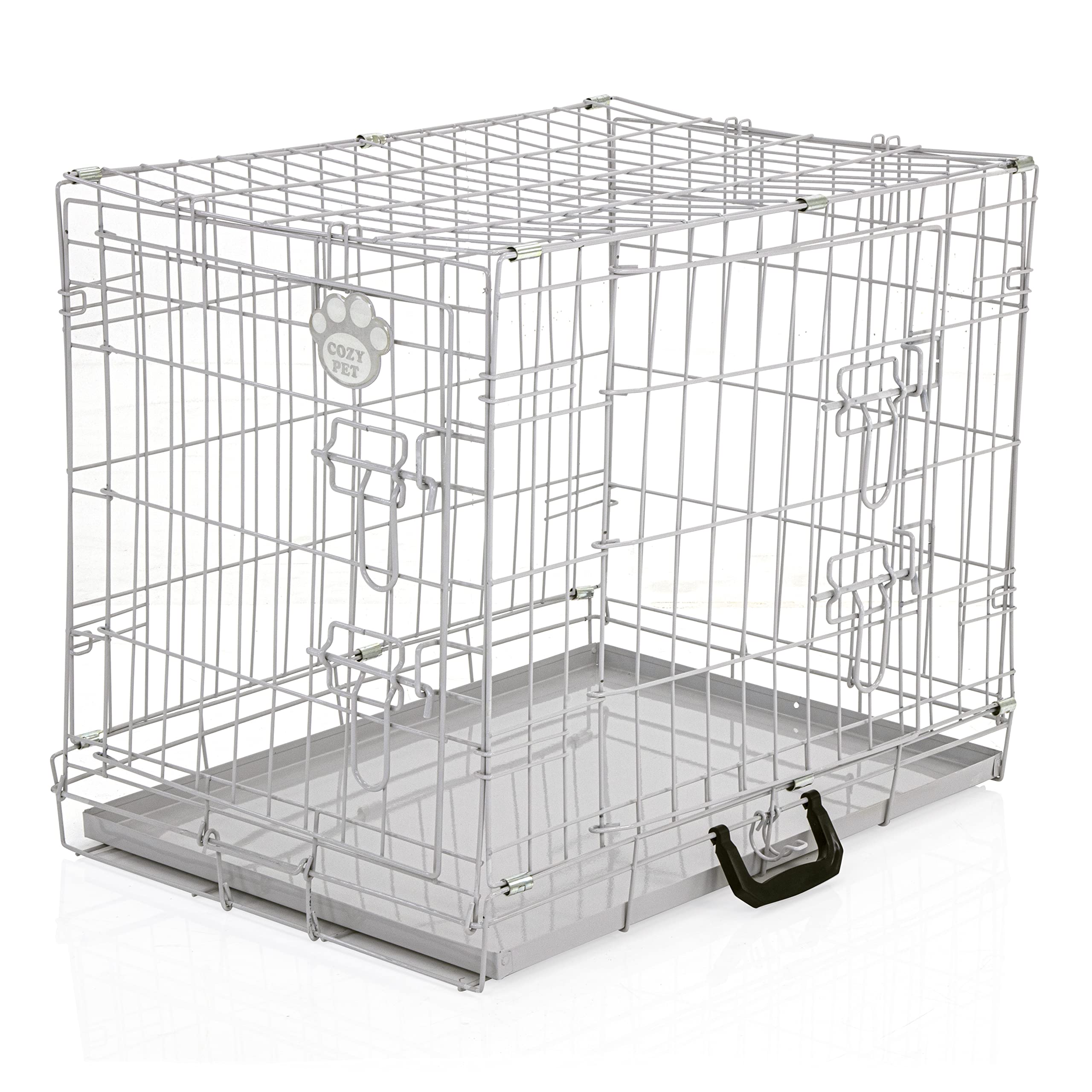 Cozy Pet Dog Cage with Metal Tray 24" (61cm) Grey Puppy Cage, Small Puppy Crate in Grey Small Dog Crate 2 Lockable Doors Model DC24G