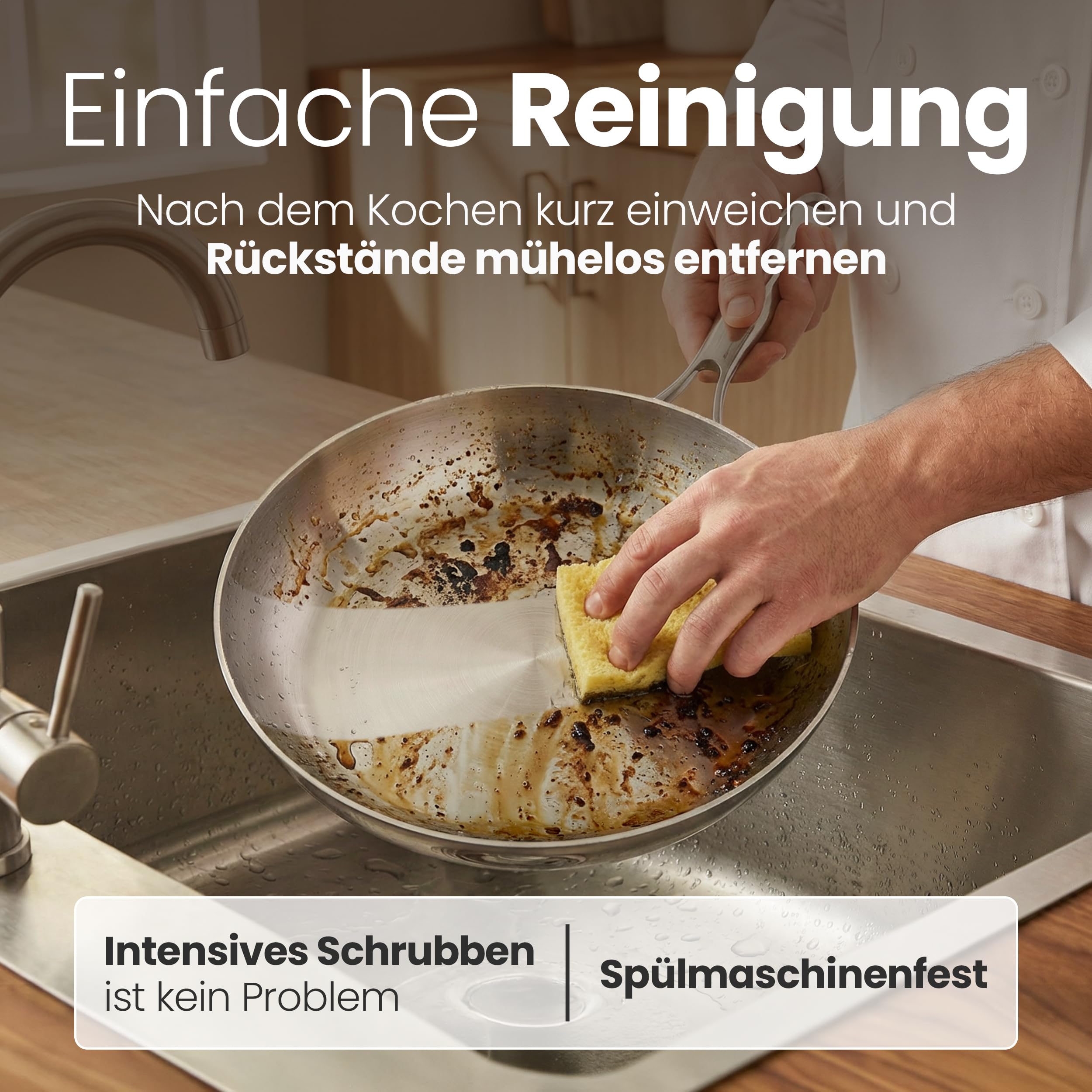 Edelstahlpfanne Unbeschichtet - Induktion - Profi Bratpfanne 24cm - Perfekt als Steakpfanne & Pastapfanne ohne Beschichtung - Brat- Universalpfanne frei von PFOA, PTFE & PFAS - Ofenfest