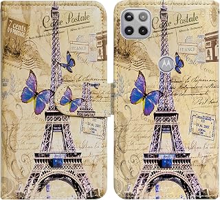 Bcov Motorola One 5G Ace Case, Eiffel Tower Postcard Leather Flip Phone Case Wallet Cover with Card Slot Holder Kickstand for Moto Motorola one 5G UW ace
