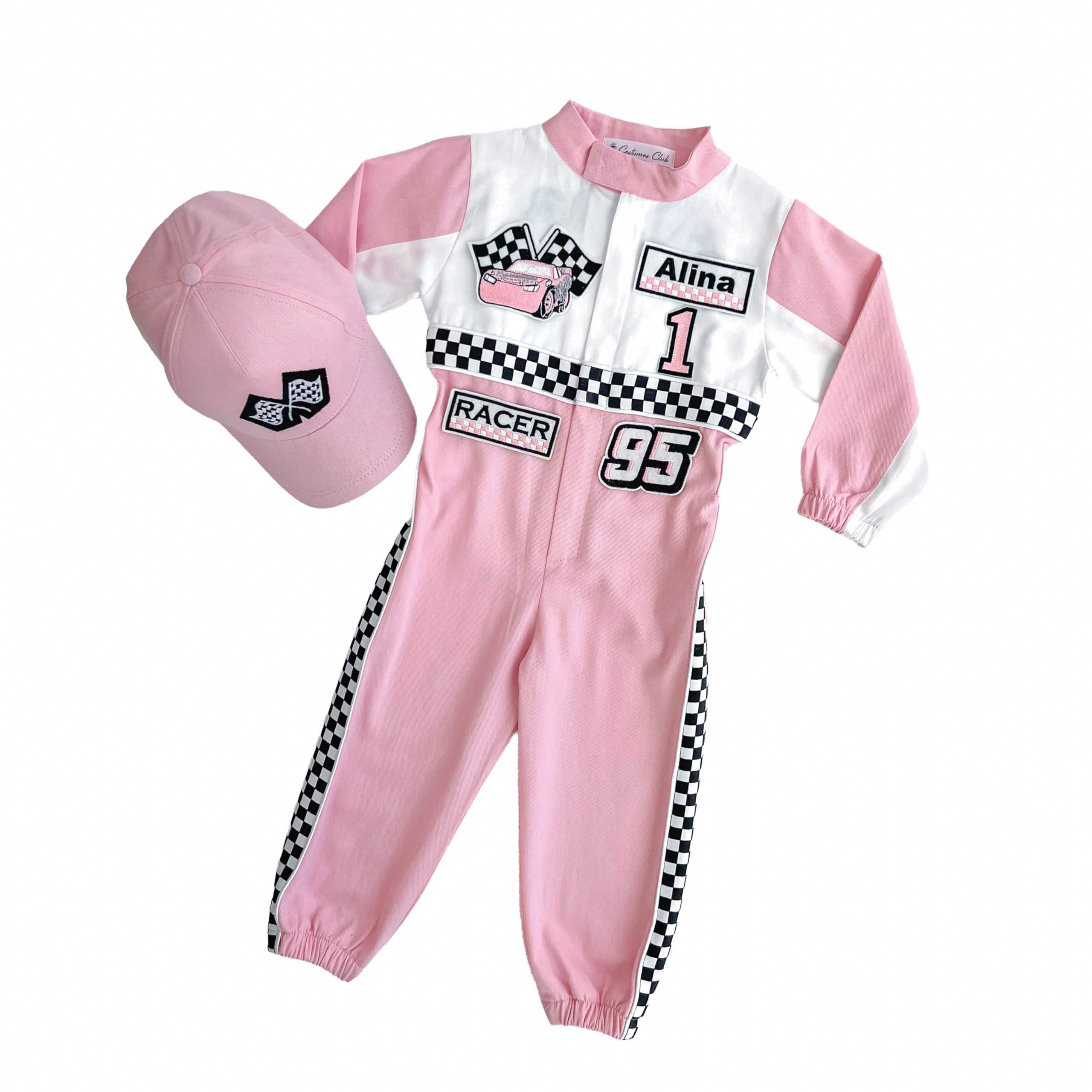 Costumes Club Personalized Handmade Race Car Driver Costume for Toddlers (3T, Pink & White) — image 1