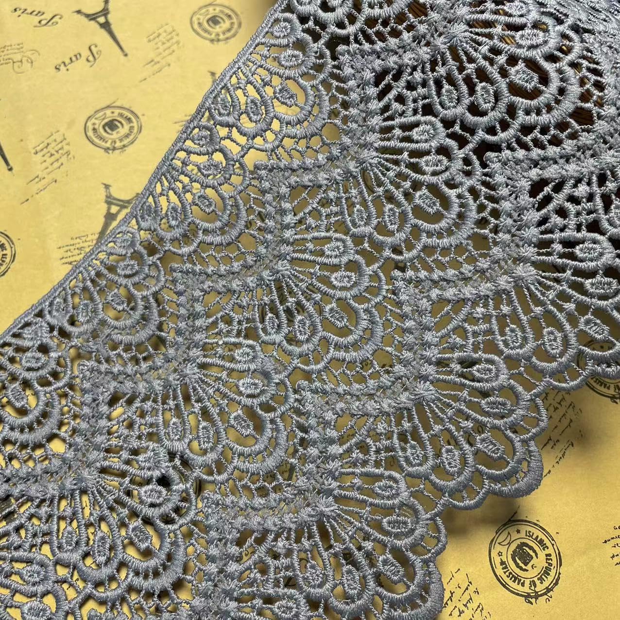14CM Width Europe Long Pattern Inelastic Embroidery Lace Trim,Curtain Tablecloth Slipcover Bridal DIY Clothing/Accessories.(2 Yards in one Package)(Gray)