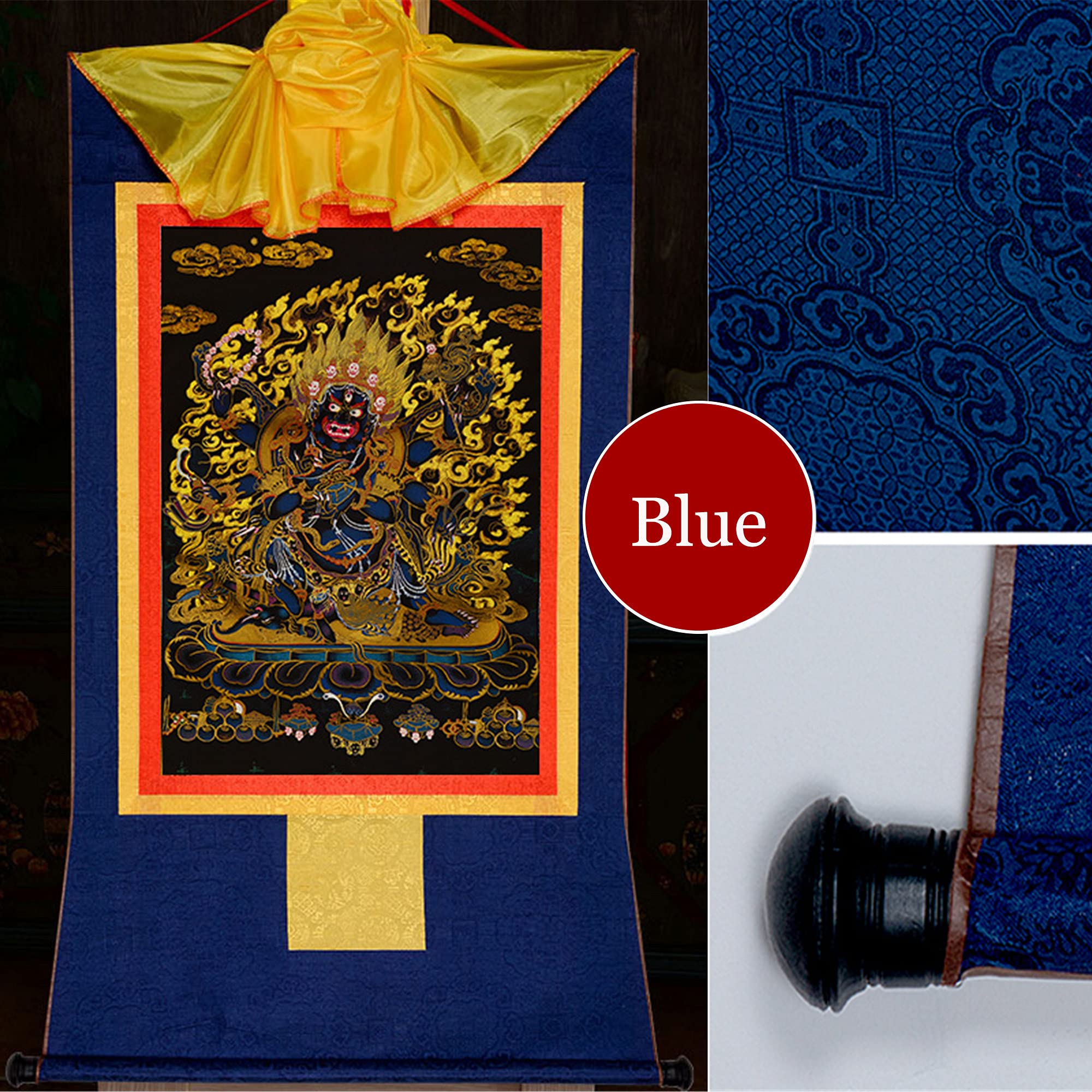 Gandhanra Thangka Tibétain - Mahakala Thangka - Peinture Tantrique Bouddha à Dorure - Tapisserie Mural pour Décoration Zen - Méditation et Relaxation Spirituelle