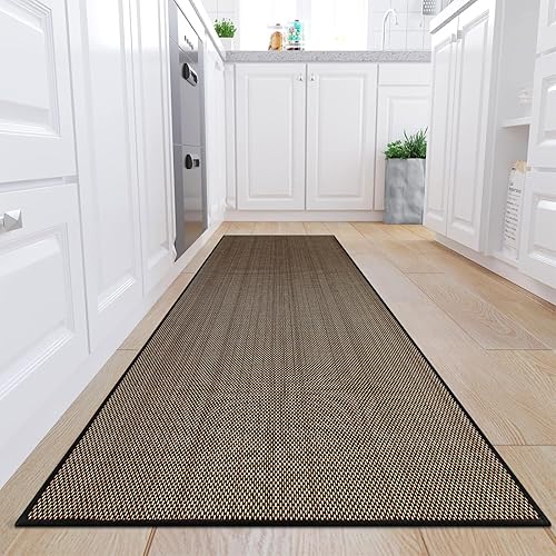 KIMODE Alfombra de pasillo de cocina de 30 x 70 pulgadas, antideslizante, lavable, para suelo de cocina, tapete de cocina absorbente color beige