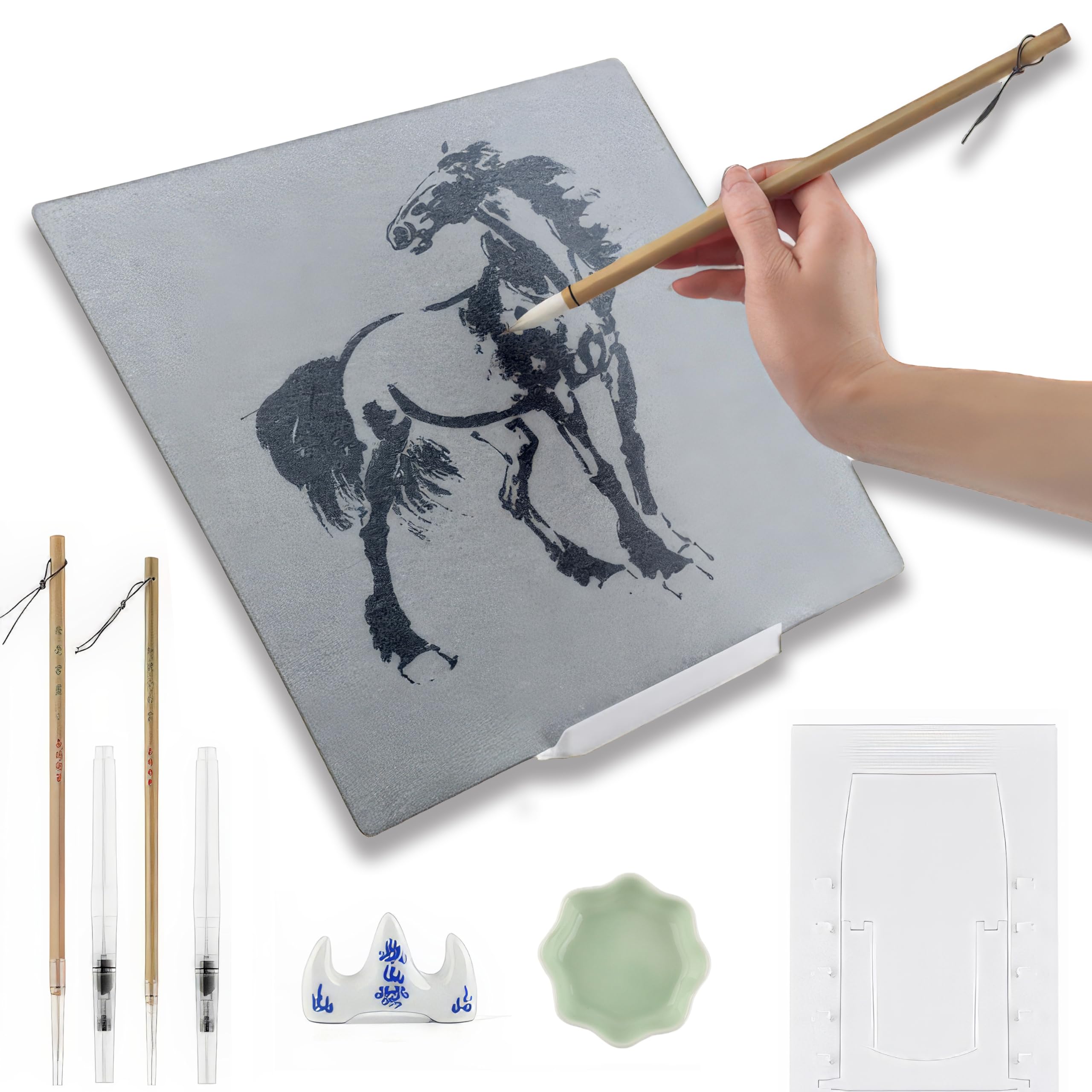 BlissKiss Buddha Zen Water Painting Kit - Ephemeral A3 Board with Bamboo Brushes & Stand, Mindful Creation for Stress Relief & Art Therapy