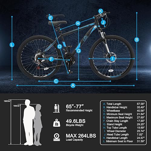 Vista 12 de Ktaxon Bicicleta de montaña de 24/26/27.5 pulgadas para hombres y mujeres con bicicletas para adultos de 21 velocidades, freno de disco doble