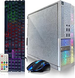 Customized Treasure Box Moonlight Silver RGB SFF Desktop with Quad Core I7 Upto 3.9G, HD Graphics 4600 4K Support, 32G, 1T SSD, DP, VGA, RGB Keyboard Mouse, DVD, WiFi, BT 5.0, Win 10 Pro (Renewed)
