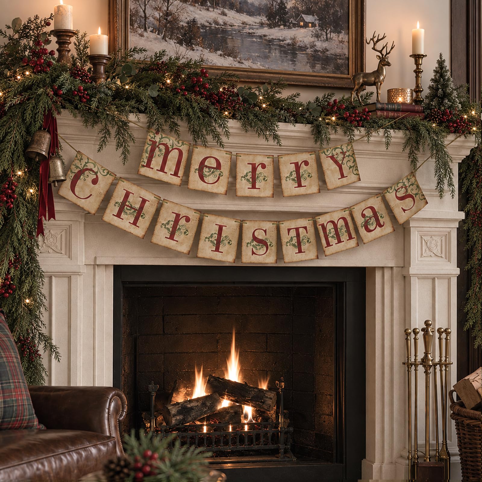 Vintage Merry Christmas Banner - Holiday Home Decor -4